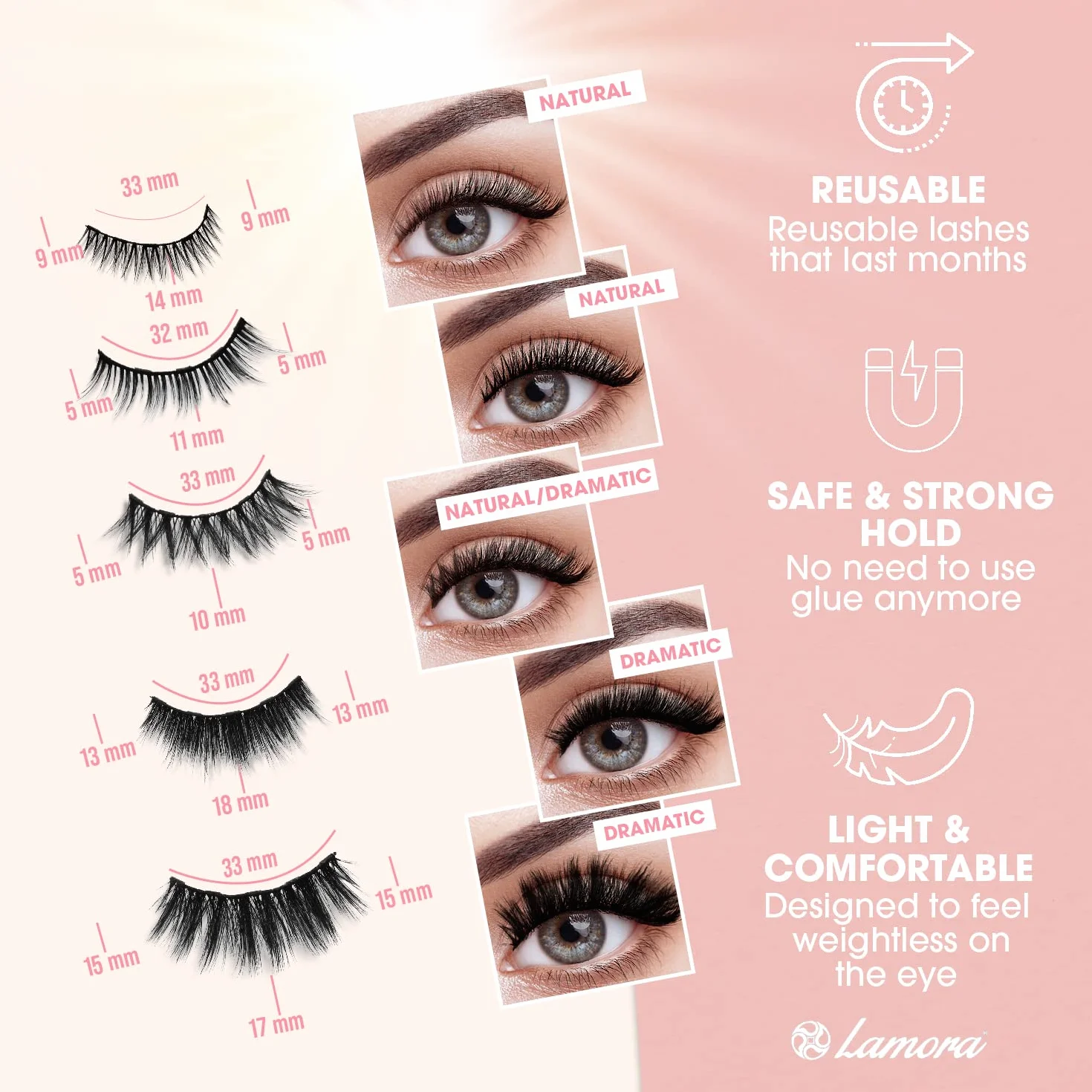 Zestaw sztucznych rzęs magnetycznych, magnetyczne rzęsy z eyelinerem, naturalne, do wielokrotnego użytku, w zestawie lusterko, szczypce do rzęs i opakowanie na prezent