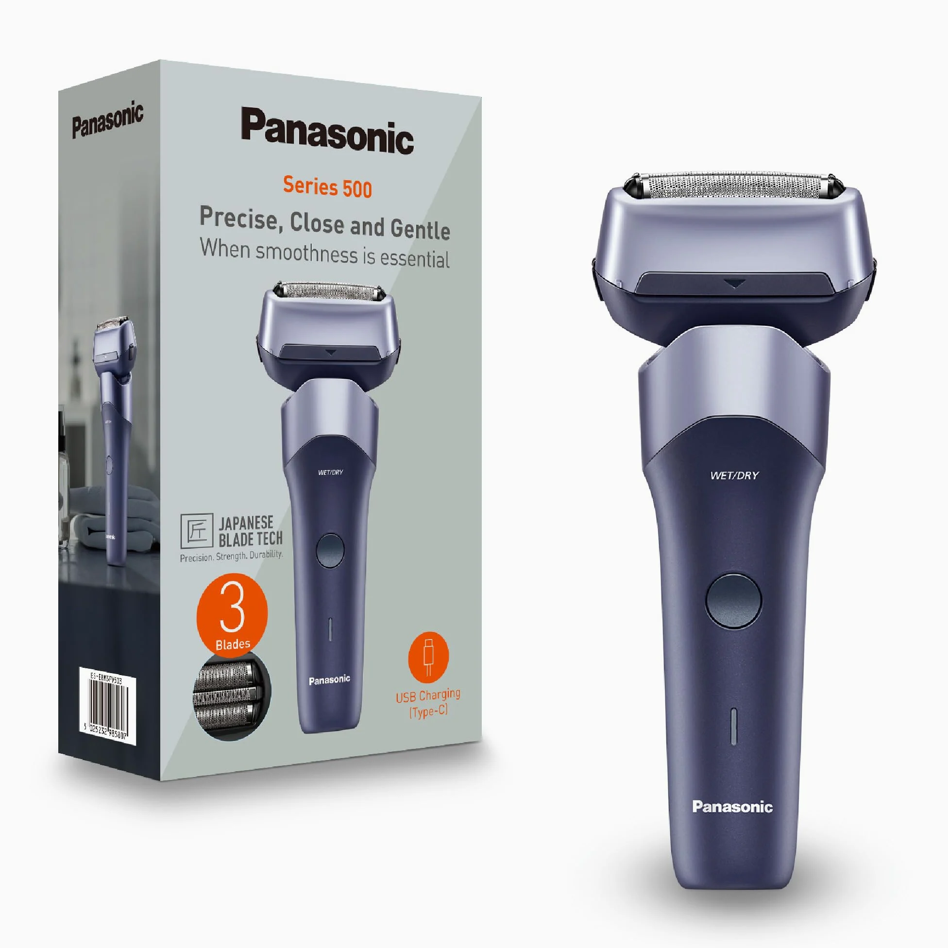 Panasonic ES-ERM3FV503 Golarka elektryczna z 3 ostrzami, na mokro i sucho, IPX7, USB-C, fioletowa