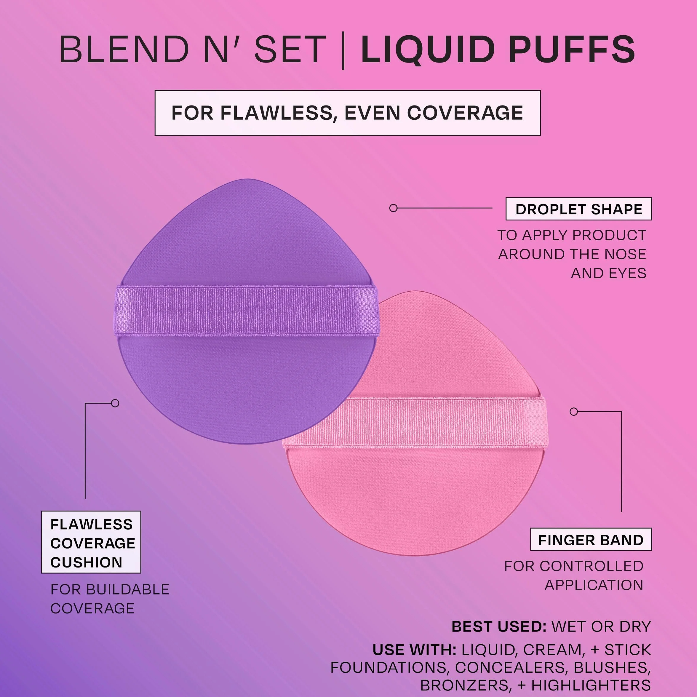 Freeman Blend N' Set Liquid Puff 8 Count Round Makeup Blending Puffs for Liquid & Cream Concealer Blush Highlight