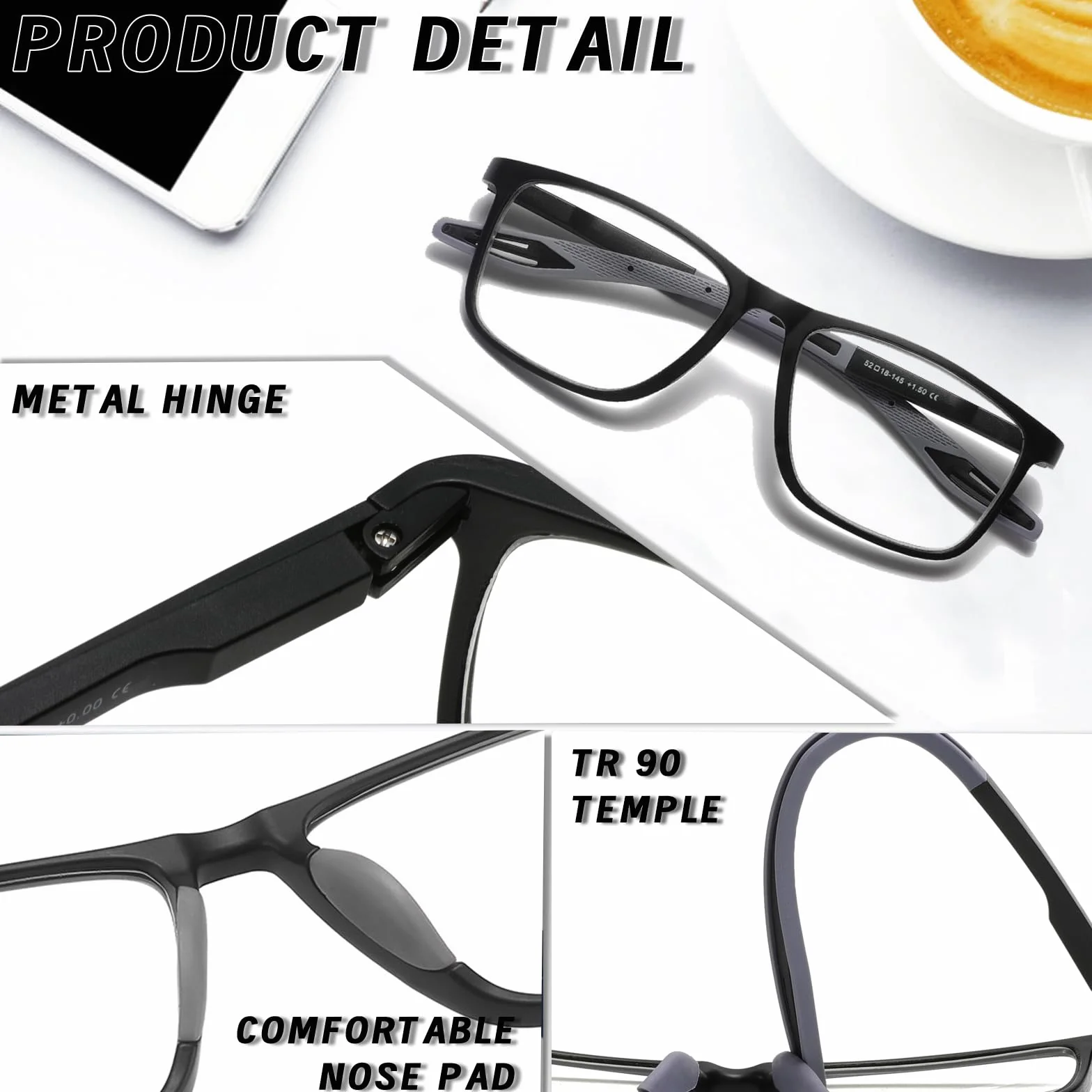 Hubeye Sportowe okulary do czytania dla mężczyzn i kobiet czytnik TR90 Ultralight kwadratowe wygodne elastyczne okulary chroniące przed niebieskim światłem
