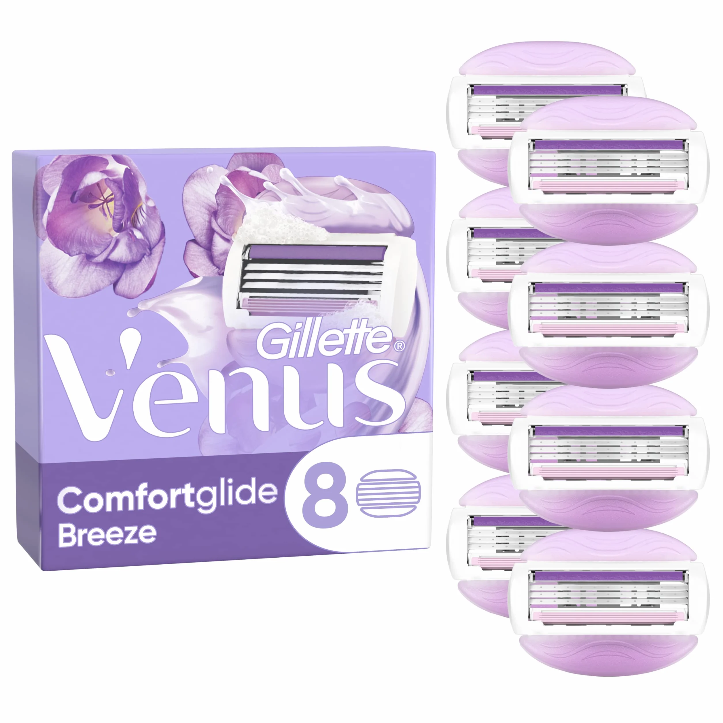 Gillette Venus Comfortglide Breeze Wkłady do maszynki do strzyżenia dla kobiet, 8 sztuk, wkłady do miękkiej, dokładnej i trwałej depilacji