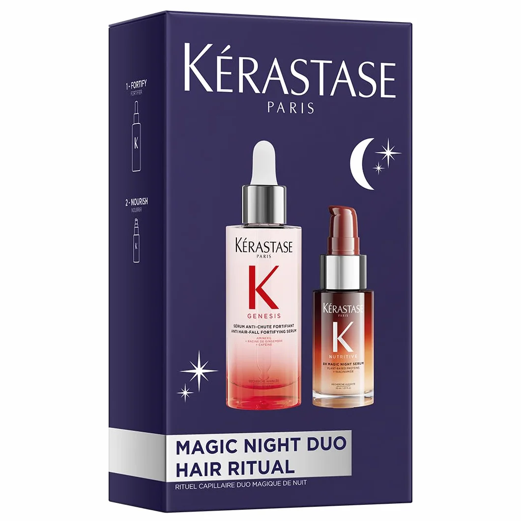 Kérastase Zestaw do pielęgnacji z Genesis Sérum Anti-Chute Fortifiant przeciw wypadaniu włosów i łamaniu włosów (90 ml) i Nutritive 8H Magic Night Serum (30 ml) dla większego połysku i gładkości