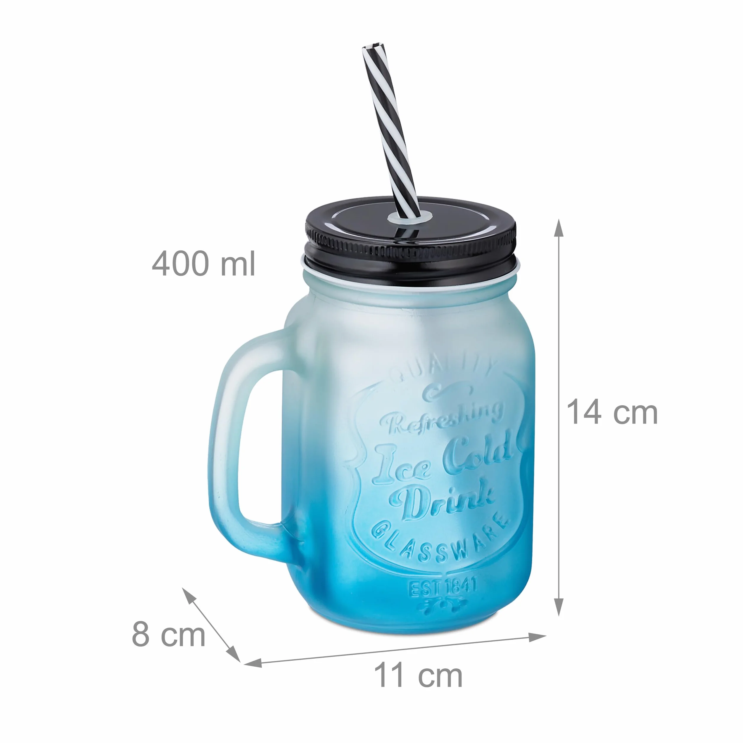Relaxdays Szklanki do picia z pokrywką i słomką, zestaw 20 sztuk, 400 ml, matowe kieliszki letnie z uchwytem, kolorowe/czarne