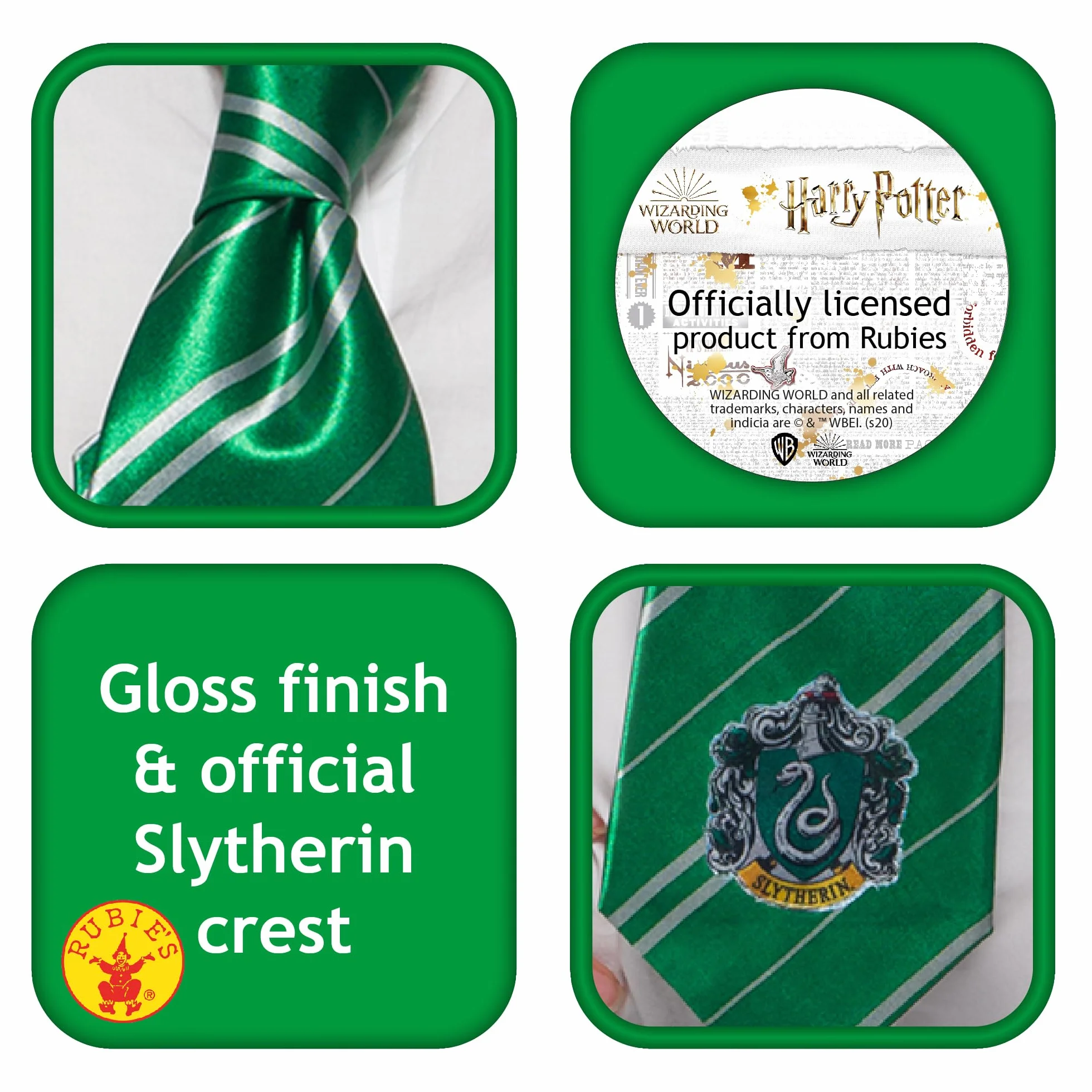 RUBIES Harry Potter Oficjalny krawat slytherinowy, akcesoria do przebrania dzieci, jeden rozmiar - 6 lat, na Halloween, karnawał, pomysł na prezent świąteczny