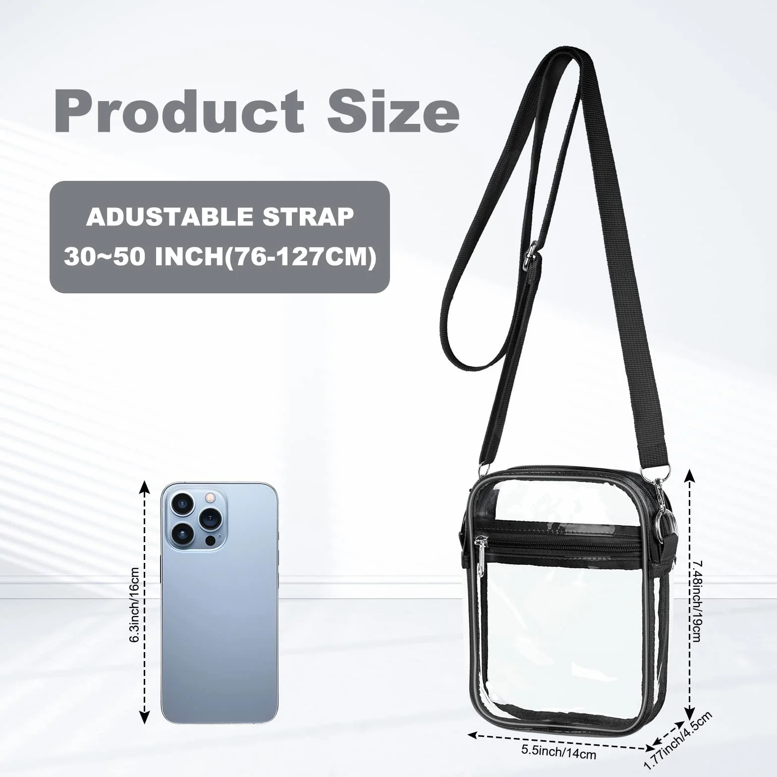 Aucuu Przezroczysta torba crossbody, zatwierdzona przez stadion, przezroczysta torebka z regulowanym paskiem na ramię, torby kurierskie, przezroczysta torba