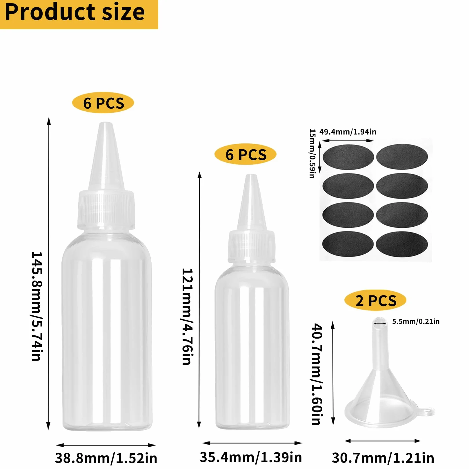 12 Sztuk Butelek do Wyciskania, Małe Butelki Squeeze 100ml 60ml, Butelki na Sos do Oleju BBQ Gotowania, Aplikator do Sosów z Dozownikiem, z 2 Lejkami, 1 Naklejką, 1 Długopisem