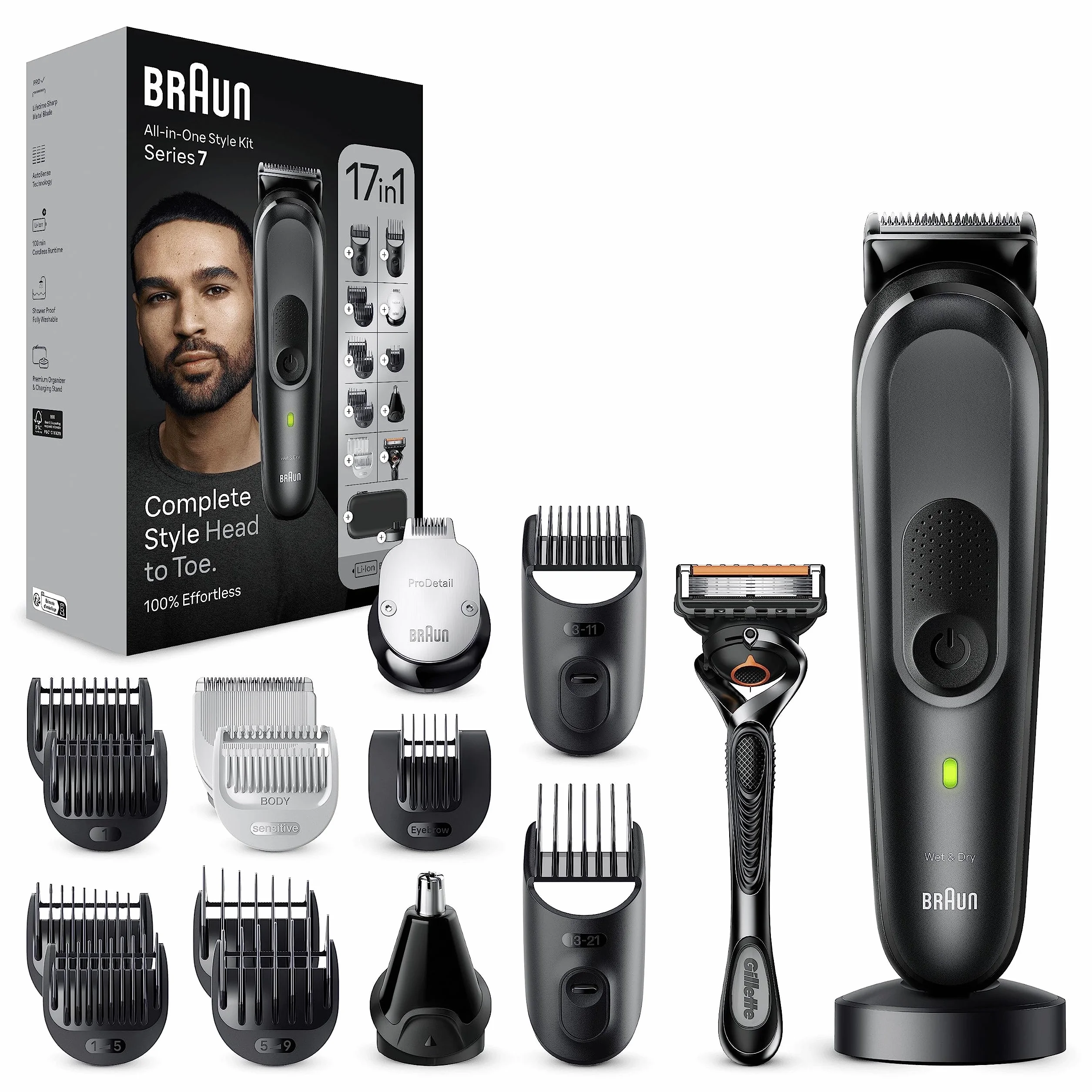 Braun All In One Series 7 4210201447597 Zestaw do Stylizacji, Czarny/Szary, 17 w 1