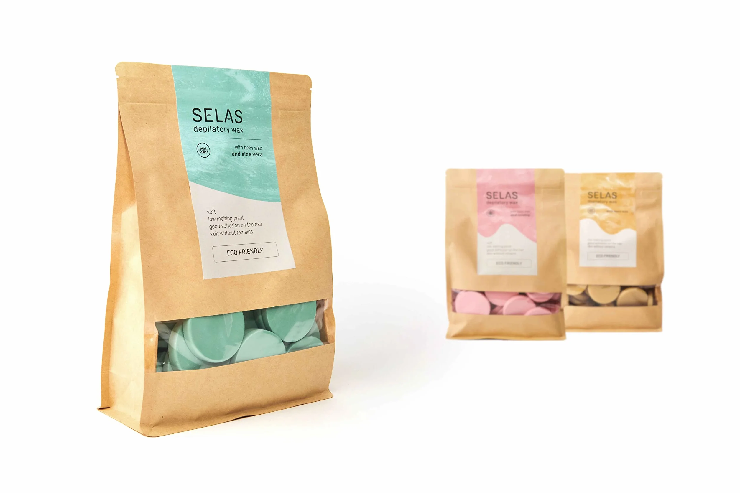 Wosk do depilacji 1kg SELAS. Do wyboru Naturalny, Dzika róża lub Aloe Vera. Wykonane z naturalnych i zrównoważonych produktów. (Aloes) Goracy wosk, granulki wosku, depilacja woskiem