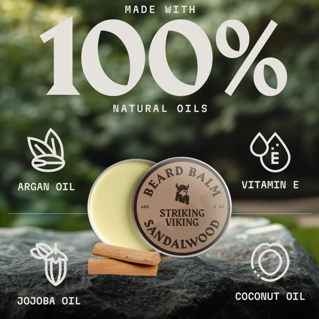 Striking Viking Męski olejek do brody i balsam - zestaw do wzrostu brody - balsam i odżywka wzbogacona olejem arganowym i jojoba - zapach drzewa sandałowego