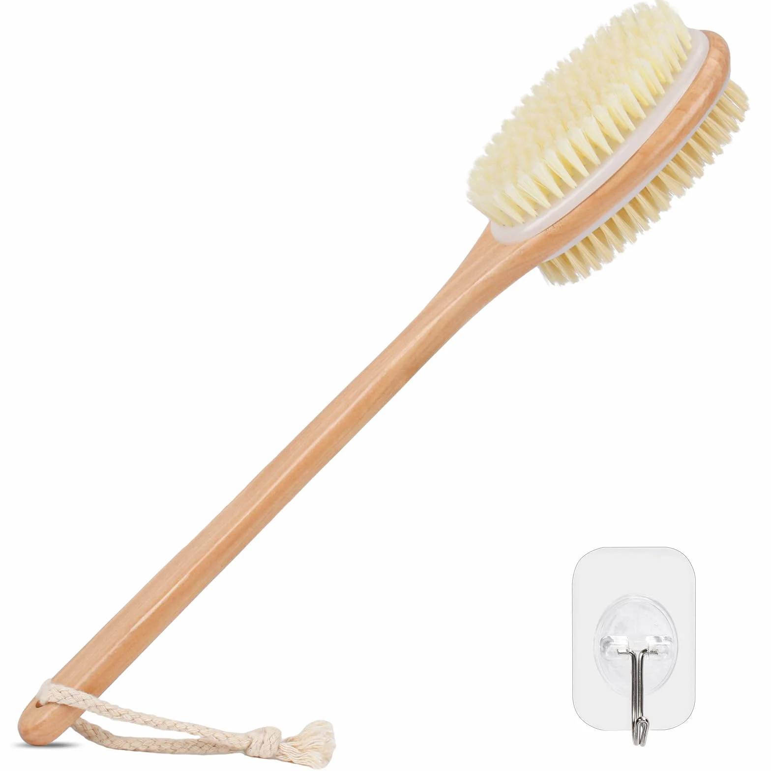 Alyvisun Drewniana Szczotka Pod Prysznic z Długą Rączką, Dwustronna Back Scrubber, Złuszczająca Szczotka do Ciała