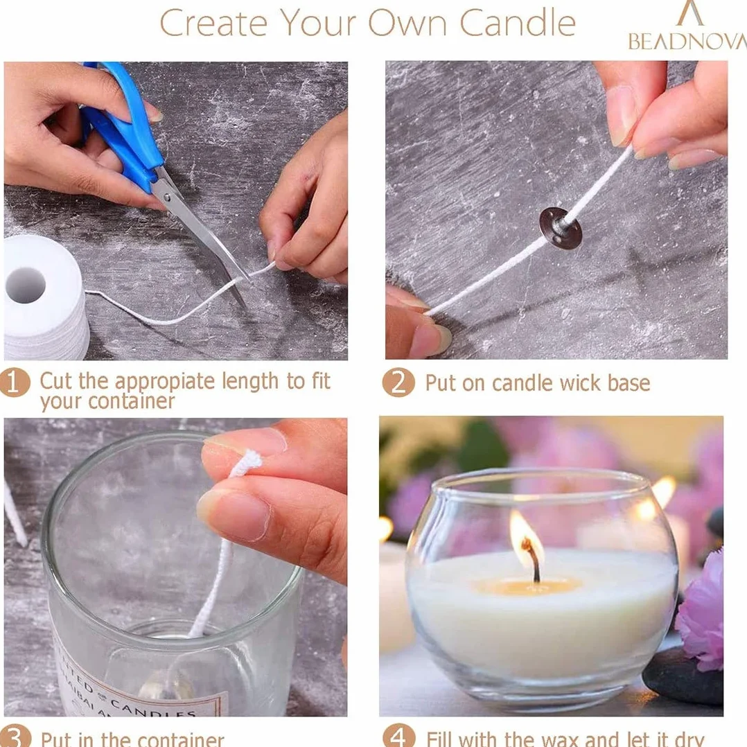 1 200Feet/61Meter White Candle Wick Cotton Candle Woven Wick for DIY Candle Making Material Smokeless Core