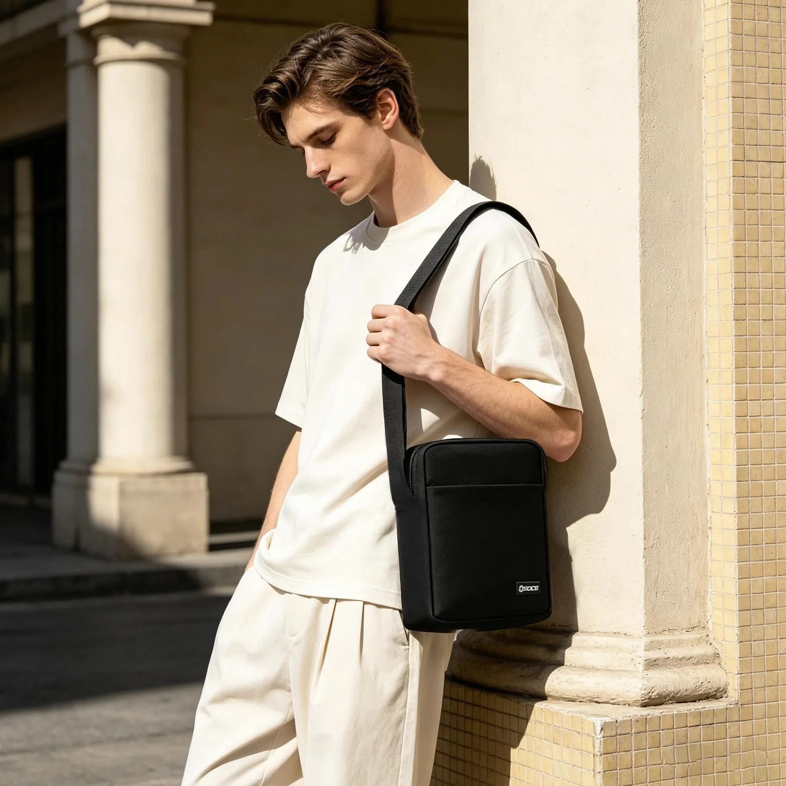 OSOCE Męska torba na ramię, torba kurierska, podróżna, biznesowa, wodoodporna, crossbody, torba na klatkę piersiową, torba na ramię, boczna torba na telefon, torebka na co dzień z regulowanym paskiem,