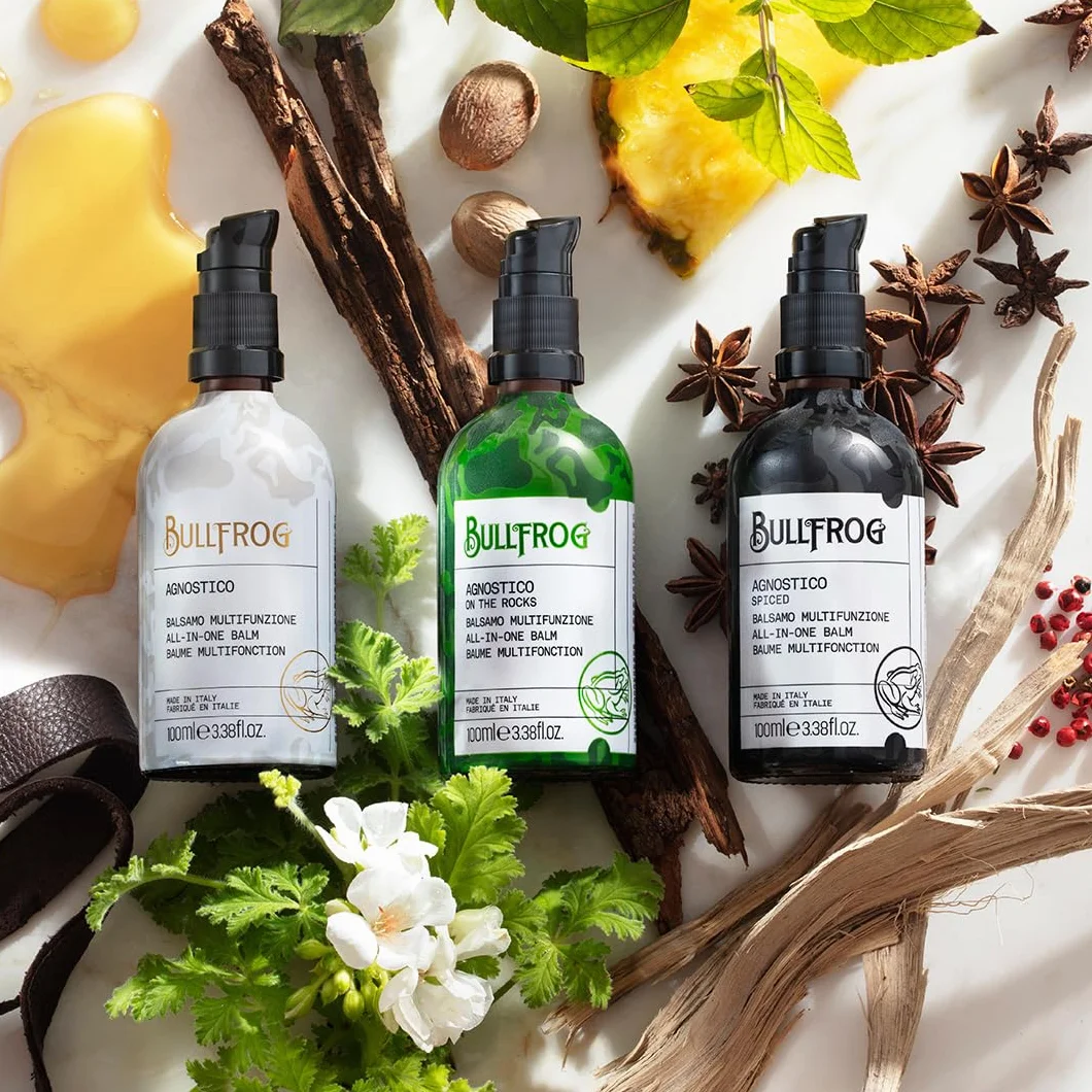 Bullfrog - Agnostico oryginalny wielofunkcyjny balsam: odżywczy, nawilżający i kojący do brody, skóry i włosów, zapach anyżu, skóry, tytoniu i rumu, edycja limitowana, 100 ml
