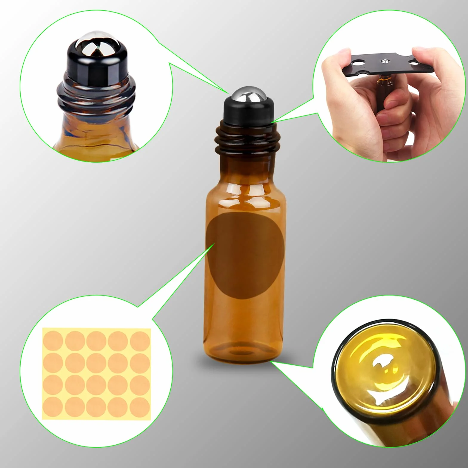 DKBT 32 puste butelki 5 ml rollon na olejki eteryczne, brązowe, na olejki eteryczne, wałek ze stali nierdzewnej, olejki eteryczne, balsamy, perfumy, masaż, 32 szt