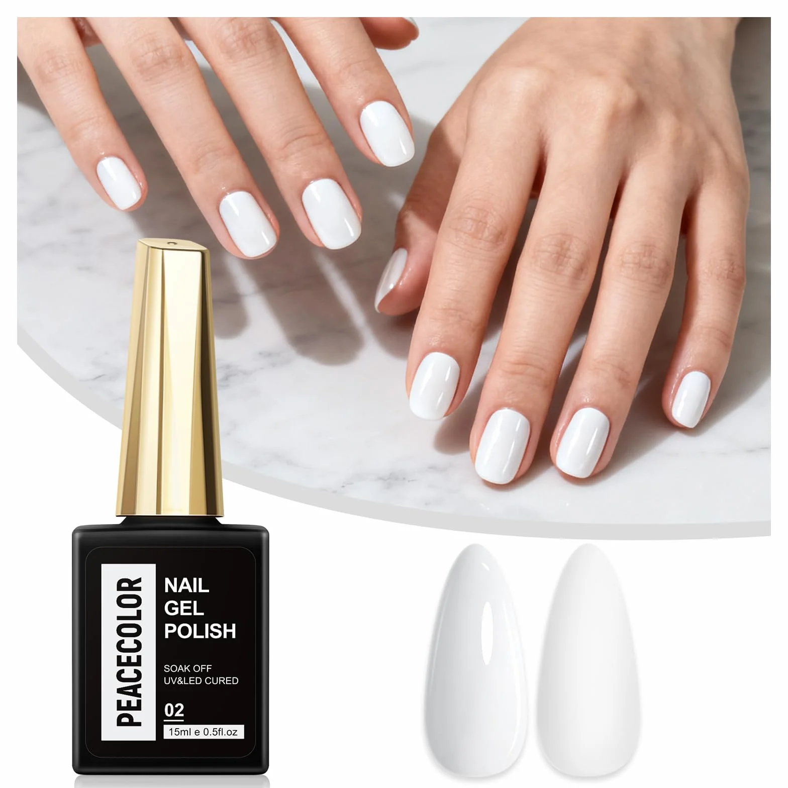 PEACECOLOR 15ml Biały Żelowy Lakier do Paznokci Mlecznobiały Kolor Wysoki Połysk Usuwany przez Moczenie Utrwalany pod Lampą Długotrwały do Profesjonalnego Manicure i Dekoracji