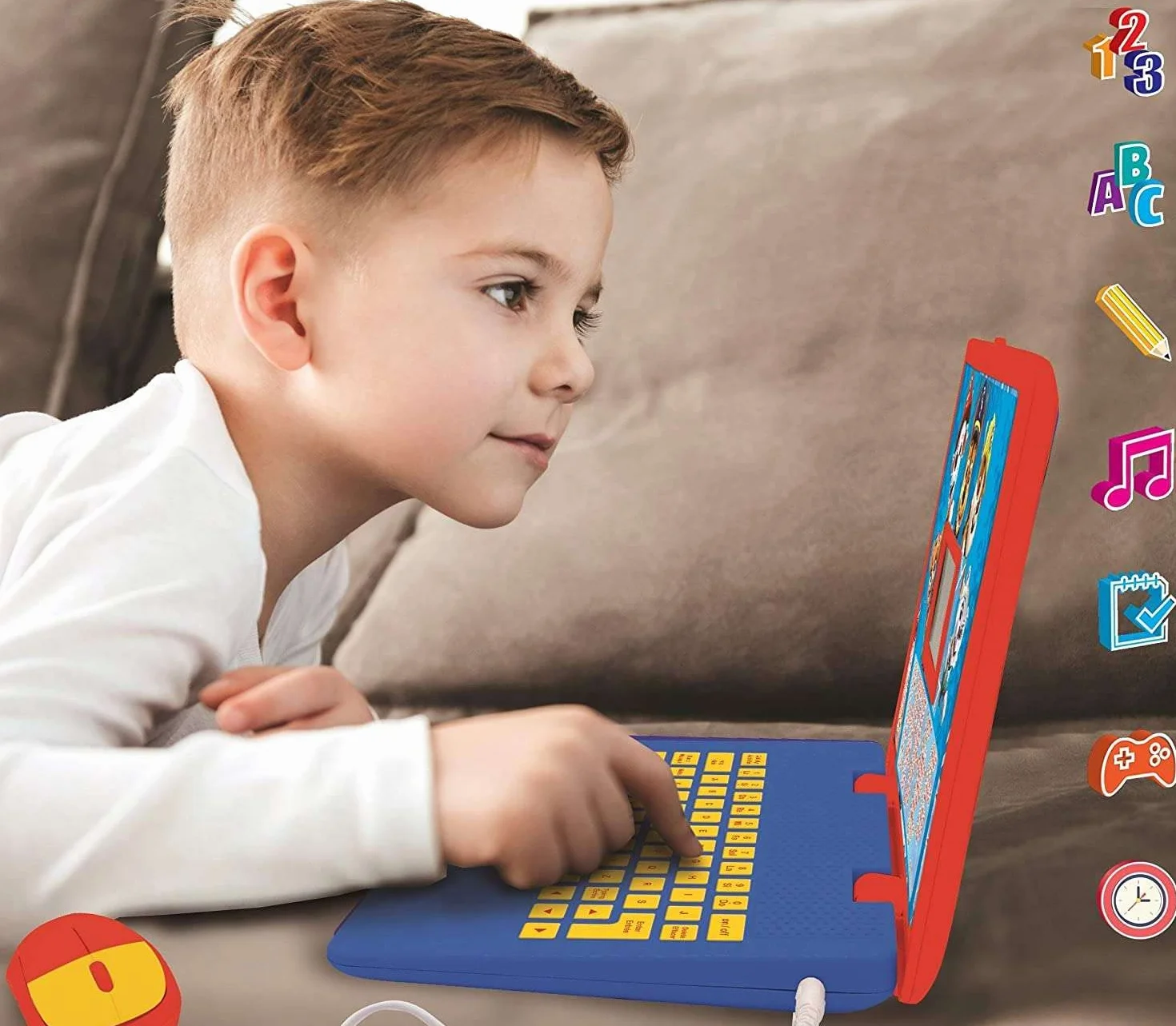 Lexibook Psi Patrol, Edukacyjny i Dwujęzyczny Laptop Hiszpański, Angielski, Zabawka dla Dziecka 124 Aktywności, Nauka Gry i Muzyki z Chase Marshall, Czerwony, Niebieski JC598PAi2,61 X 45,7 X 9,1 cm