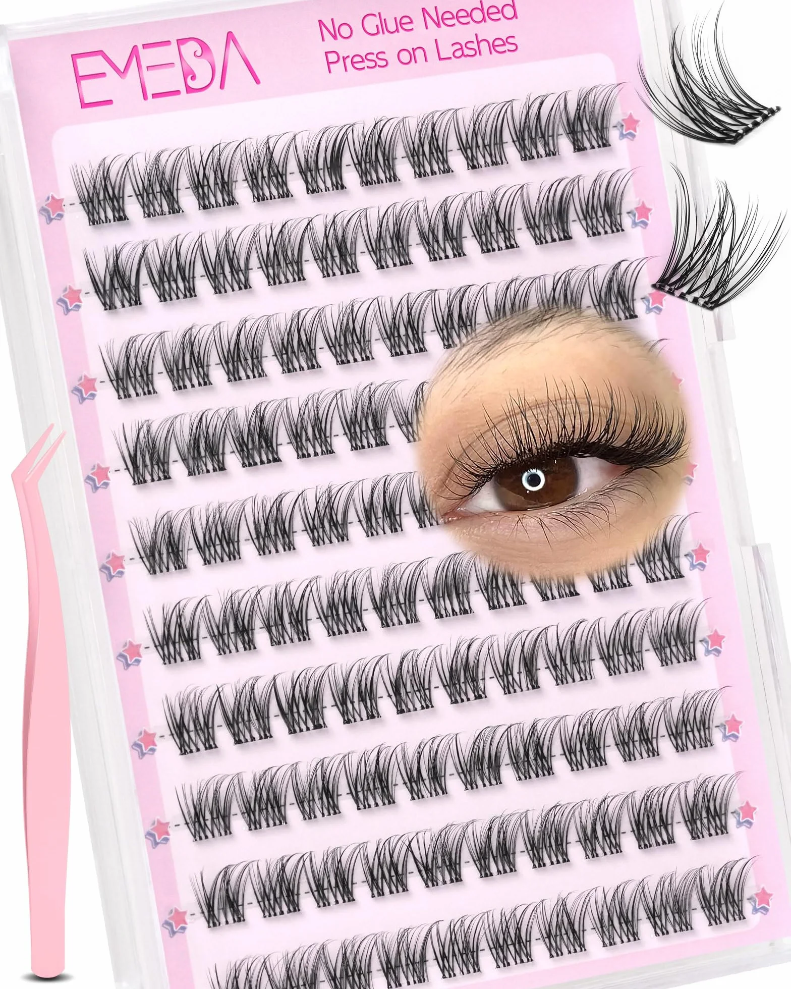 EMEDA krótki samoprzylepne rzęsy 8mm Naturalne samoprzylepne kępki rzęs Zestaw wstępnie przyklejonych kępek rzęs Bez lepkich pozostałości Kępki rzęs bez kleju Nie wymaga kleju (Venus 8mm)