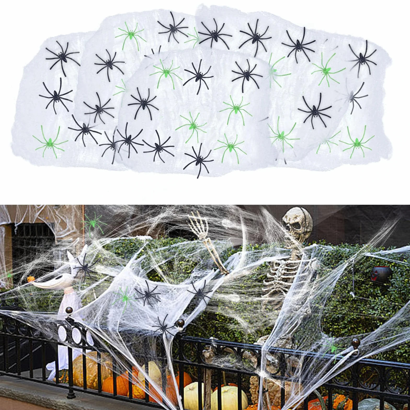 GWAWG Pajęczyny na Halloween, 100 g, dekoracja pajęczyny z 40 szt. sztucznych pająków, rozciągliwa sztuczna pajęczyna na Halloween, biała pajęczyna do przerażających dekoracji na Halloween