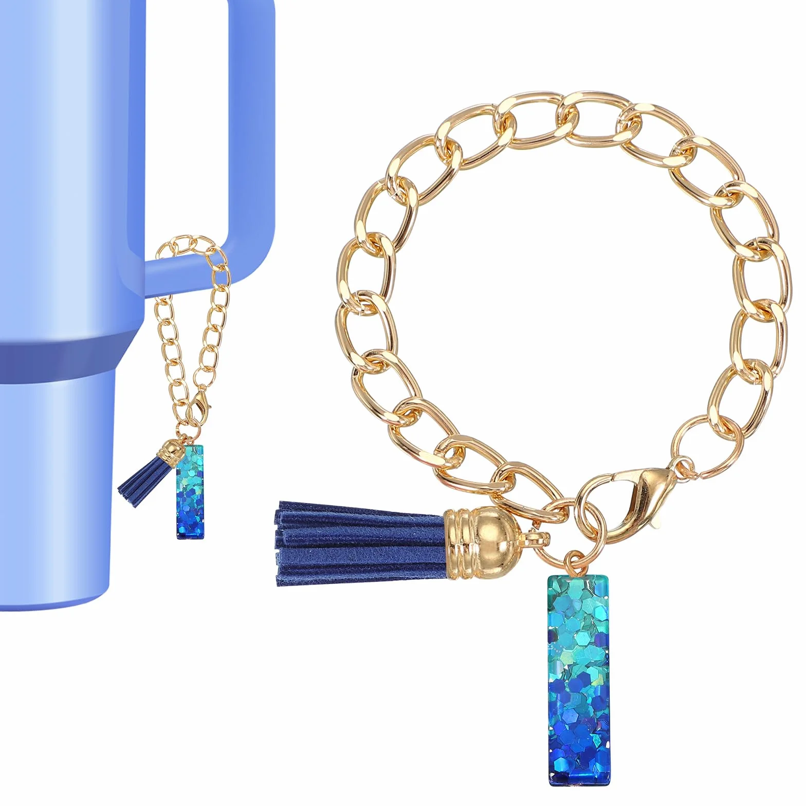 PATIKIL Zawieszka z literą do kubka Stanleya, uroczy inicjał I Charm akcesoria do Stanley Tumbler uchwyt brelok spersonalizowany amulet dla kobiet, niebieski