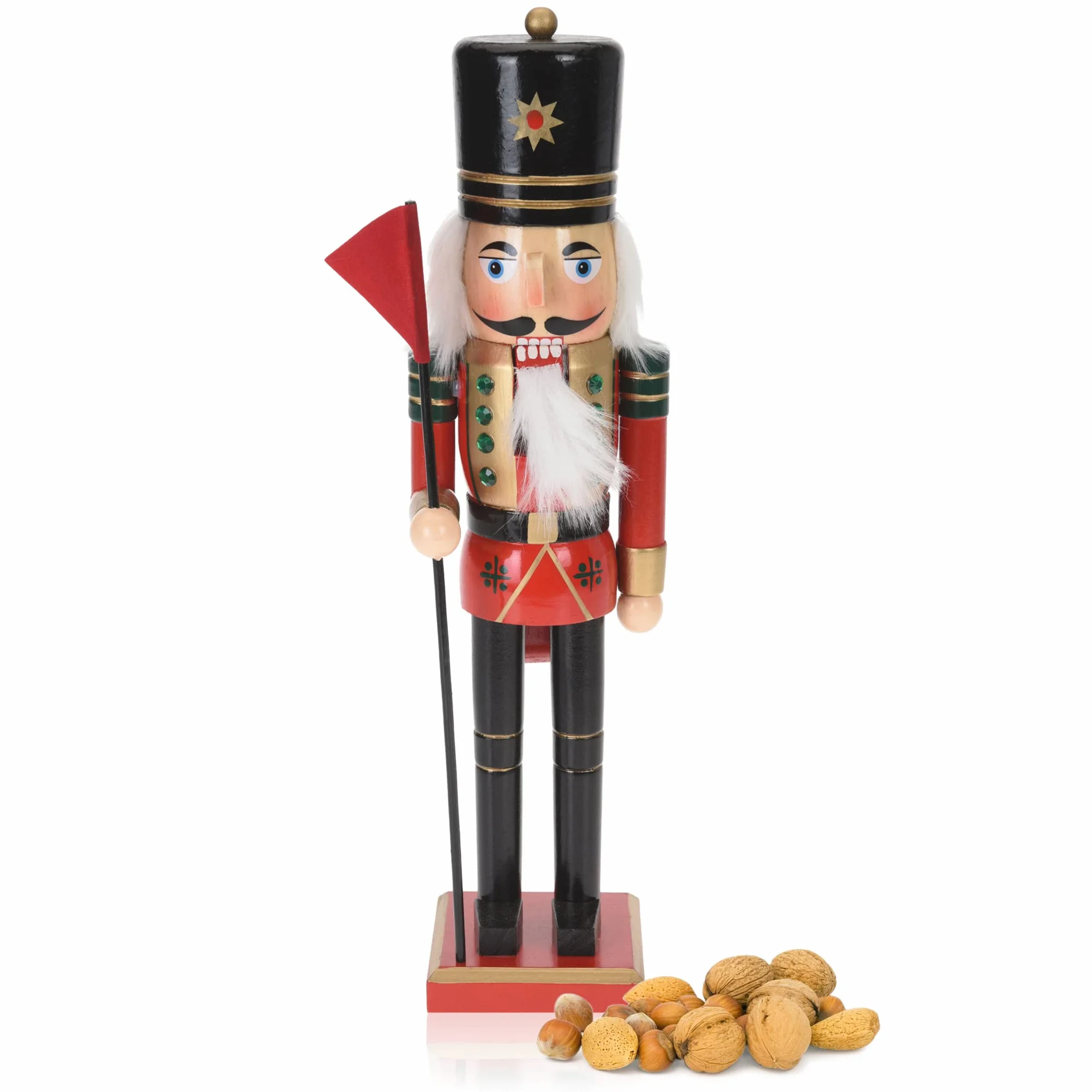 COM-FOUR® dekoracyjna figura dziadek do orzechów z czerwona flaga - Dekoracja swiateczna w formie tradycyjnego dziadka do orzechów - ozdobny dziadek do orzechów (XL - czerwona flaga)