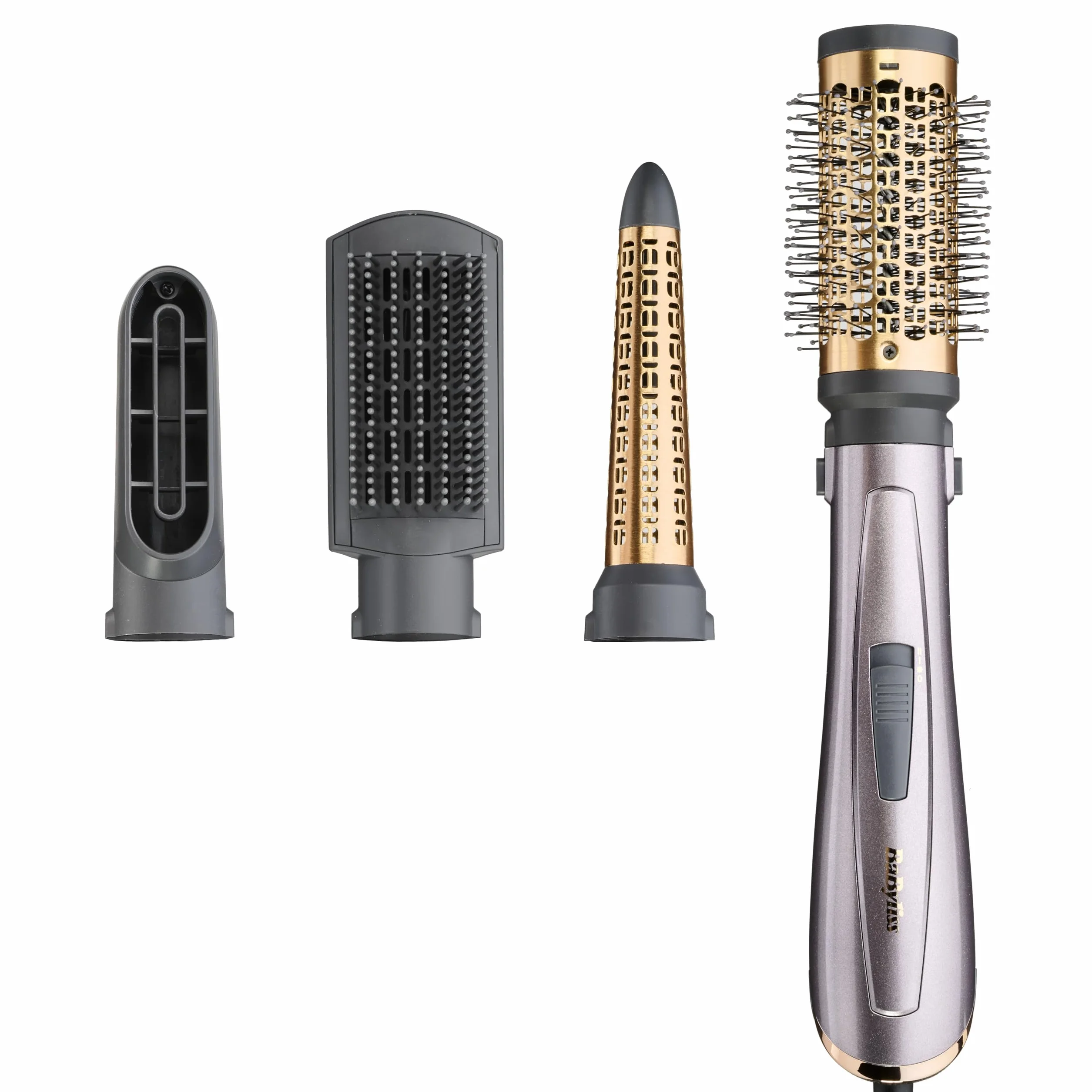 BaByliss Air Styler 1000W - wielofunkcyjna suszarka do włosów, nadająca objętość i lokówka, zaawansowany system jonizacji, kręcenia włosów, 4 nakładki, miedziano-szary, AS136E