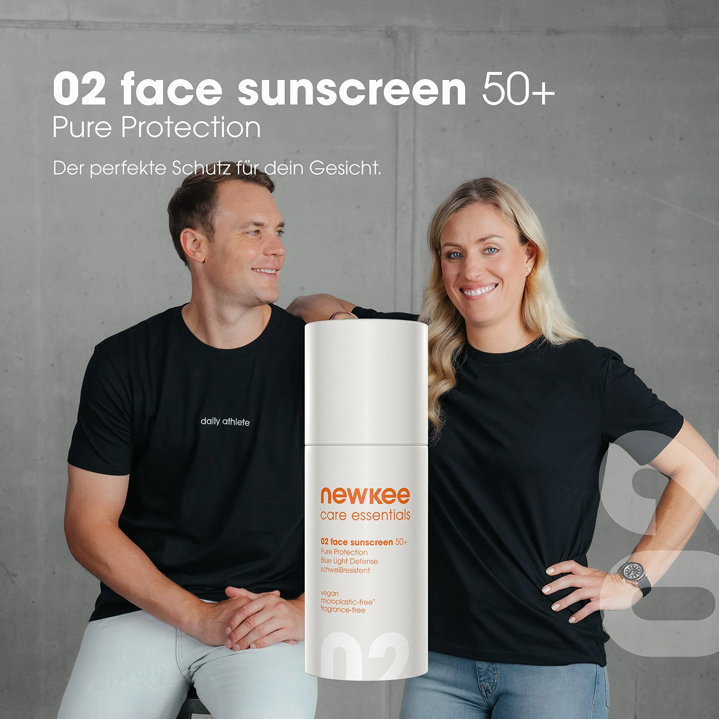 newkee Krem przeciwsłoneczny do twarzy LSF 50+ (30 ml) wodoodporny filtr przeciwsłoneczny, natychmiastowa ochrona, idealny do uprawiania sportu, Skincare opracowany przez Manuel Neuer & Angelique