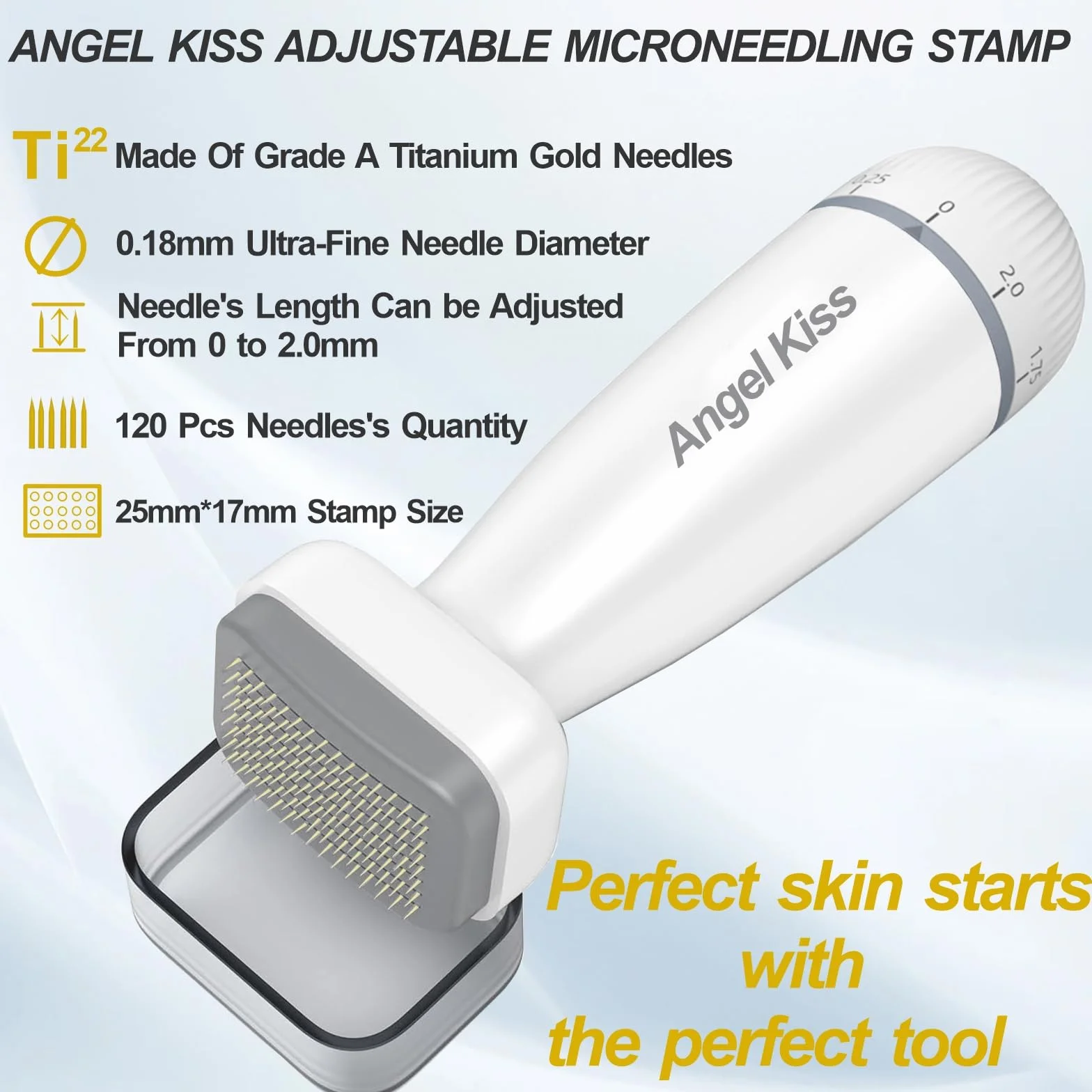 Angel Kiss Stempel Microneedling 120 igieł tytanowych 0-2,0 mm regulowany Derma Pen