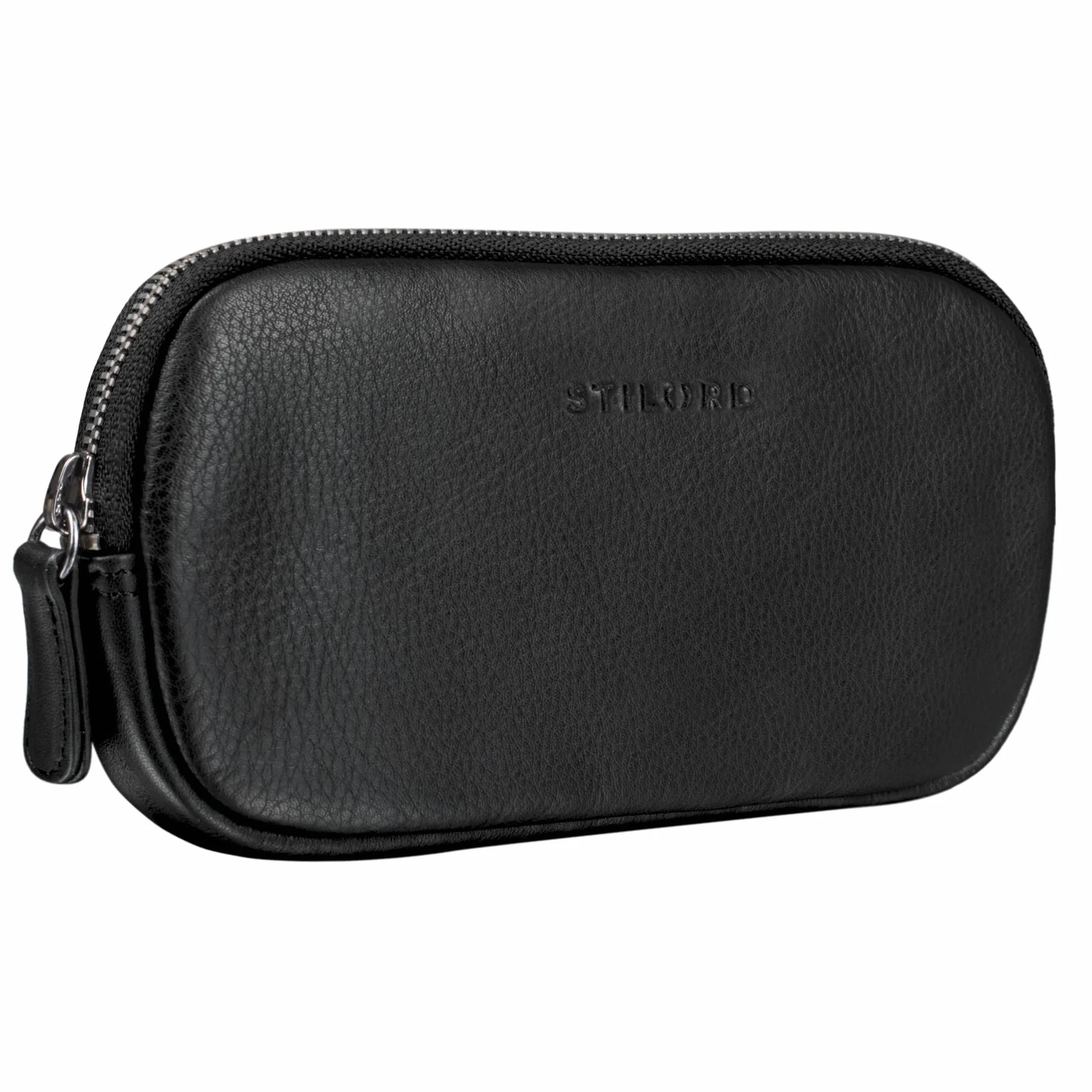 STILORD "Mike" Vintage skórzane etui ołówkowe kosmetyczne okulary na pieniądze klucze idealne jako etui na kosmetyki skórzane etui na makijaż Kolor:czarny