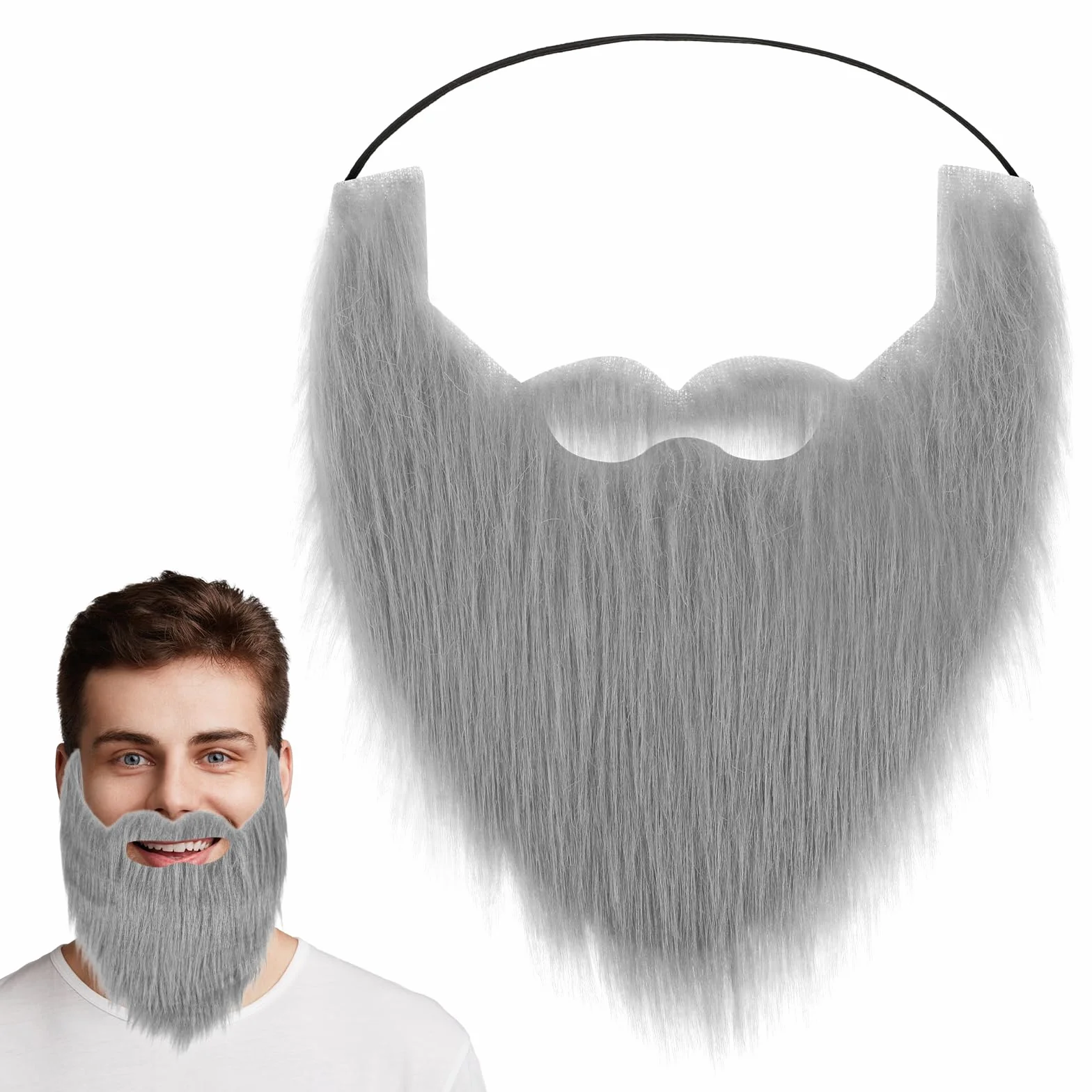 Yolev Sztuczna broda Szara Kamuflaż Impreza Sztuczne Wąsy Mężczyzna Nowość Realistyczny Pasek Elastyczny Regulowany Kostium Broda Sztuczne Włosie Twarzy Halloween Maskarada Impreza