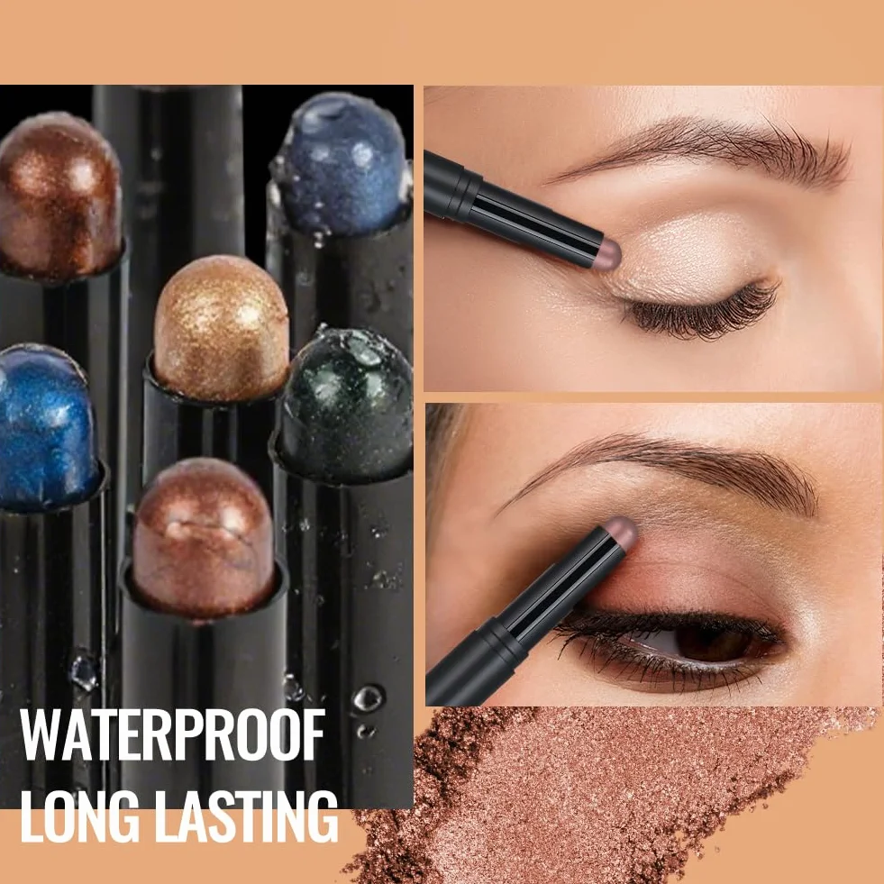 Cienie do powiek w sztyfcie, 6 x 2g Zestaw ołówków do cieni do powiek z brokatem i matowym, Eye Shadow Stick w kremie, łatwy w użyciu, tworzy kredki do oczu i długotrwały makijaż oczu (zestaw A)