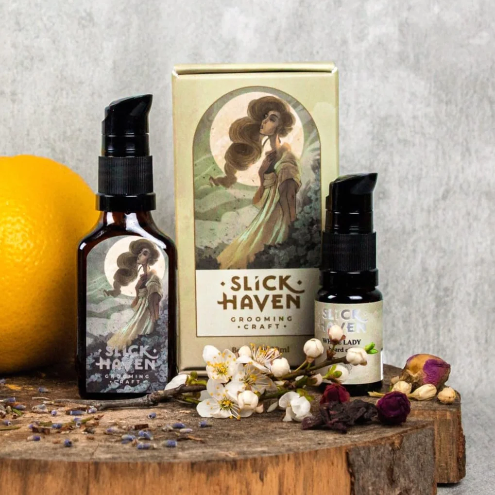 White Lady olejek do brody 10ml / 30ml – kwiatowo-orientalny – rzemieślnicza jakość, naturalna pielęgnacja brody, chroni i nawilża brodę