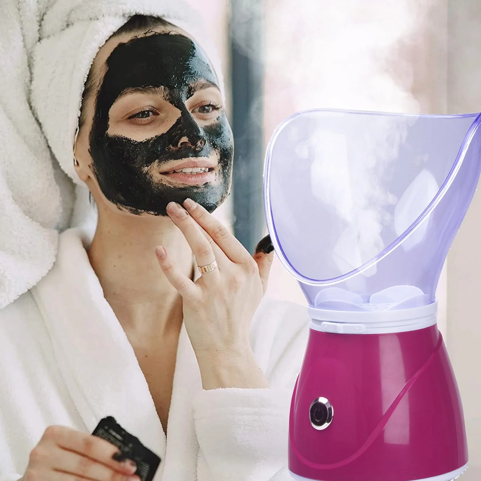 Parownik do twarzy sauna spa spray do pielęgnacji otwiera pory nawilża (różowy)