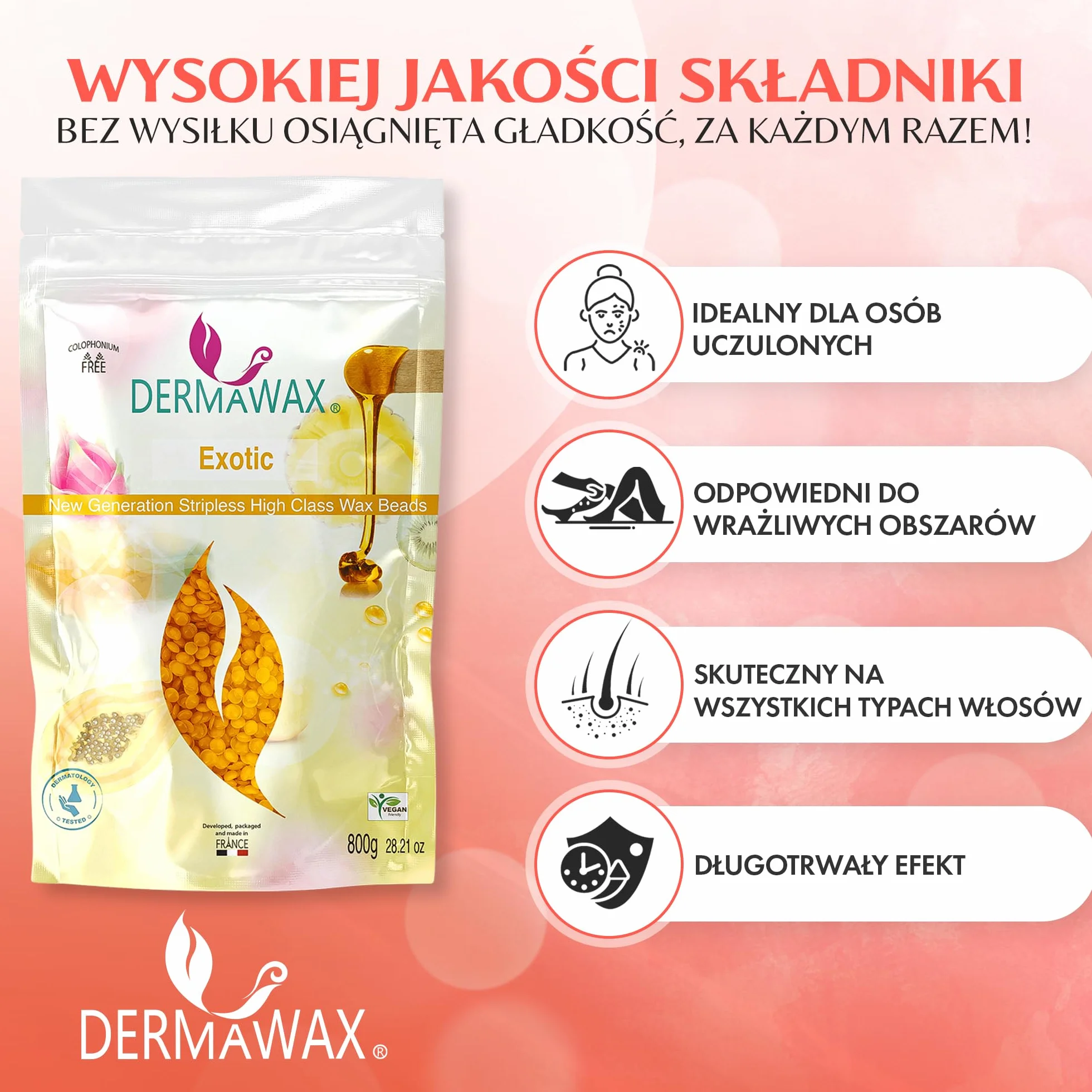 800 g Egzotycznych Perełek Wosku Dermawax z Olejem z Marakui Wosk Wysokiej Wydajności do Depilacji Depilacja Brazylijska Całego Ciała