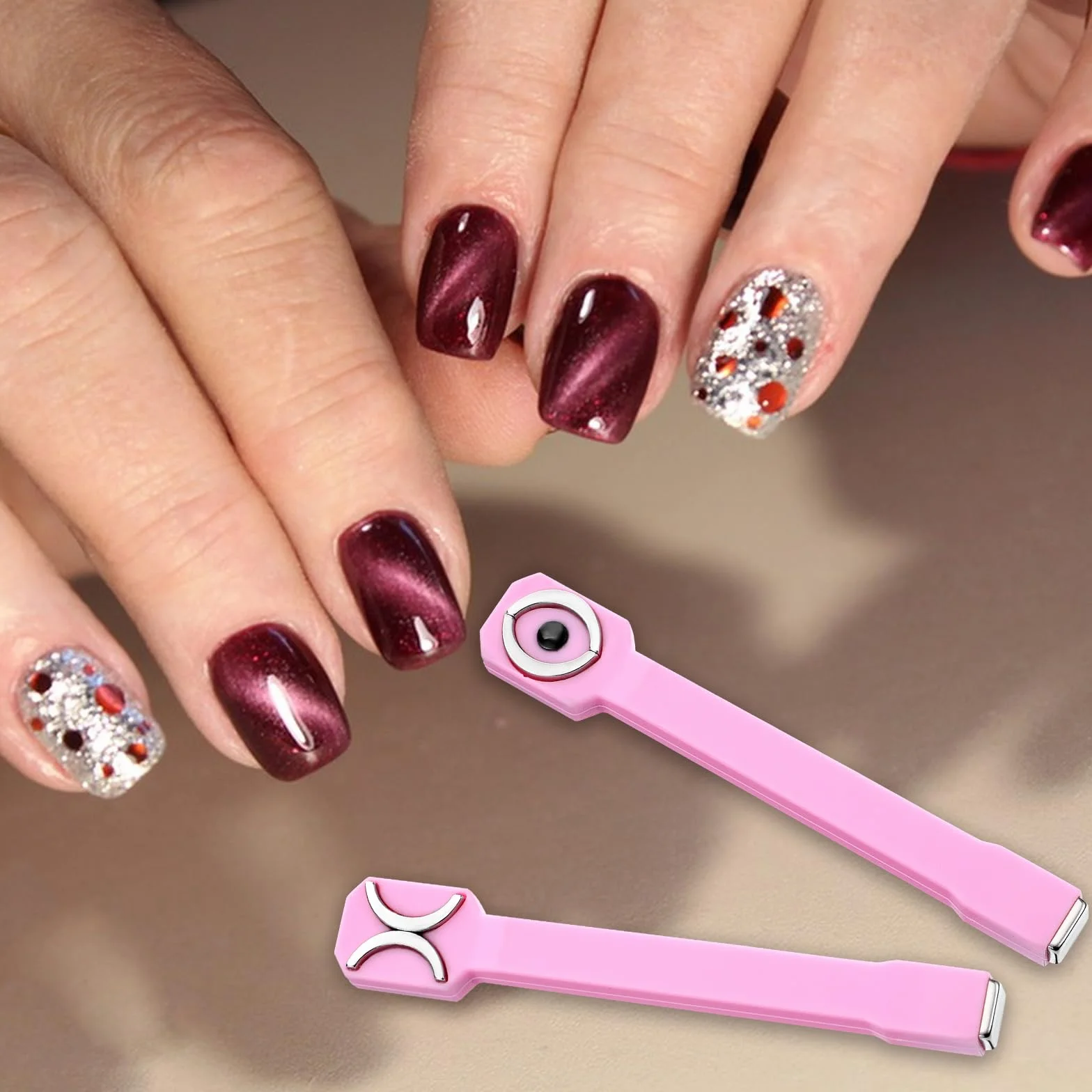 2 częściowe narzędzie magnetyczne do paznokci 3 w 1, 3D Nail Art Cat Eye Gel Nail Polish Magnet, Wielofunkcyjne narzędzie do projektowania paznokci do domu, DIY, salonu paznokci