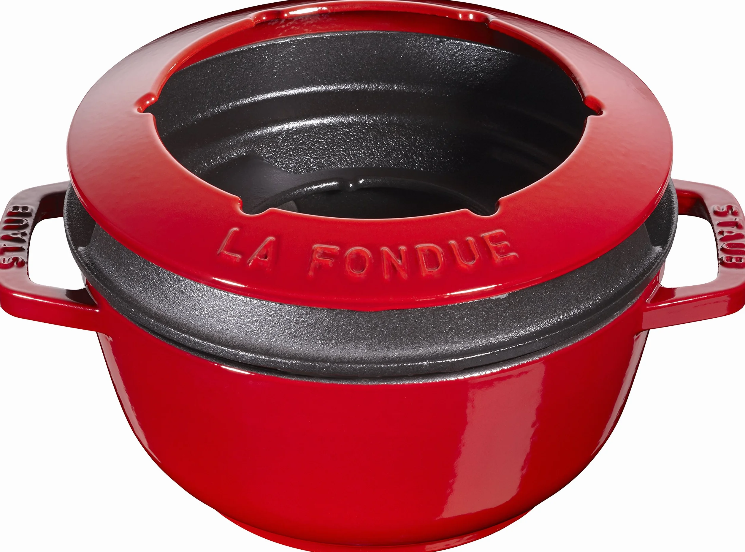 Zestaw do Fondue STAUB z 6 Widelcami, żeliwo, okrągły, 18 cm, 1,6 l, nadaje się do fondue serowego, czekoladowego i mięsnego, wyprodukowano we Francji, wiśniowo-czerwony
