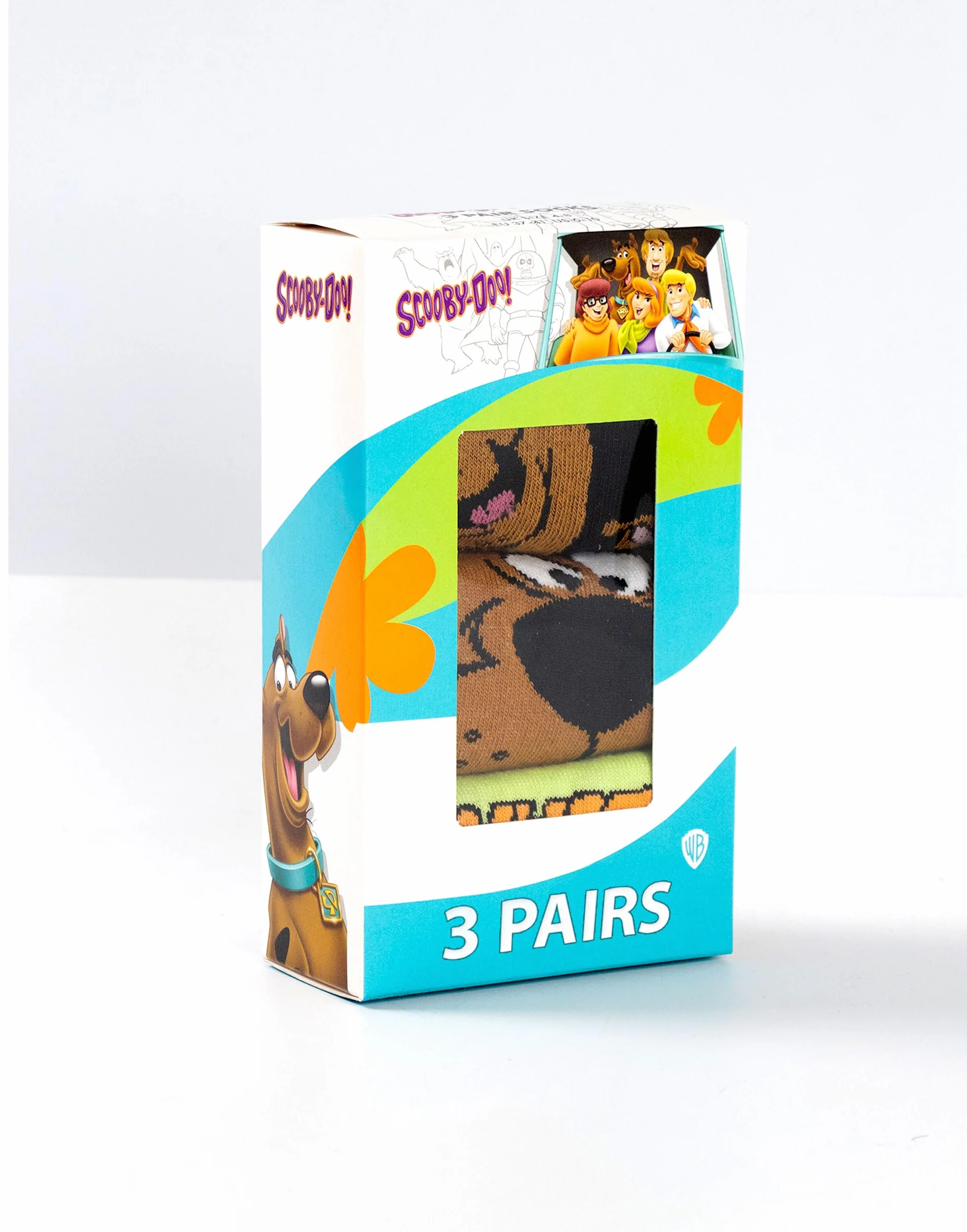 Scooby-Doo! Zestaw 3 skarpetek unisex z motywem Scooby Doo Mystery Machine w wielokolorowe paski na łydki | Postać z kreskówki na co dzień | Gadżety Warner Bros