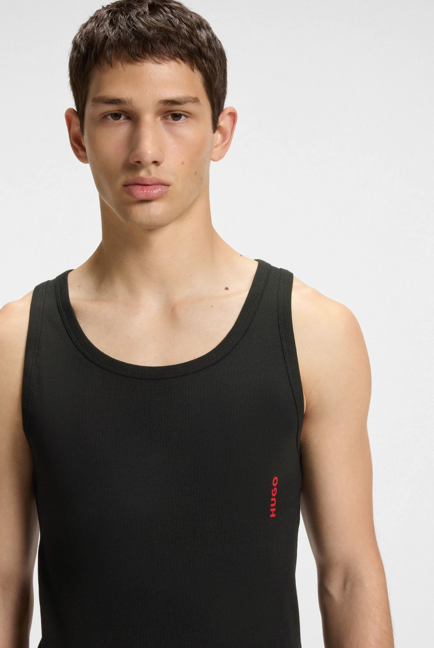 HUGO Męski tank top dwupak dwupak rozciągliwej bawełny bielizna kamizelki z logo, Nowy - czarny 1, XXL