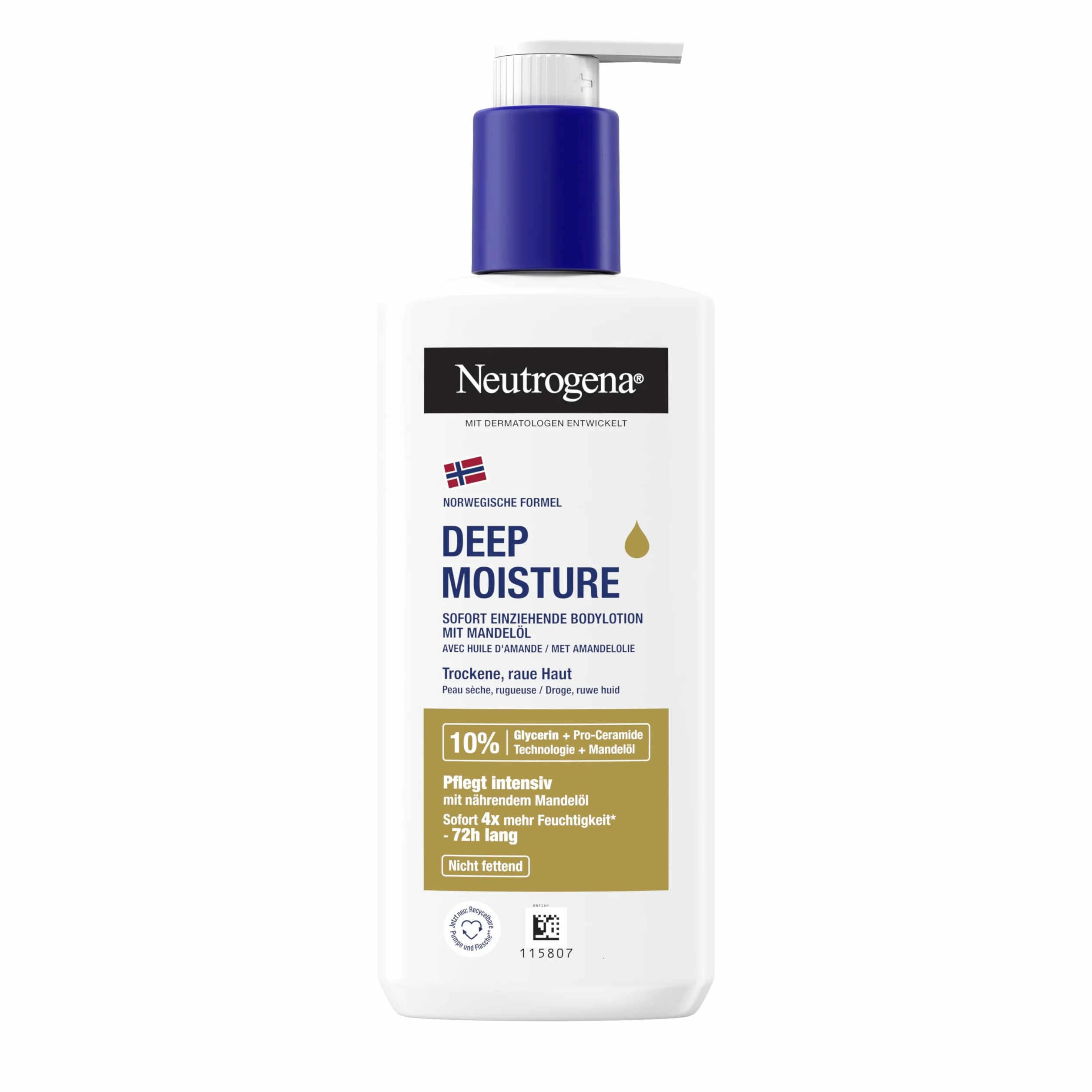 Neutrogena Deep Moisture balsam do ciała z olejkiem migdałowym, natychmiast wchłaniający się balsam do ciała zapewniający intensywne nawilżenie przez 72 godziny, nietłusty balsam do pielęgnacji skóry