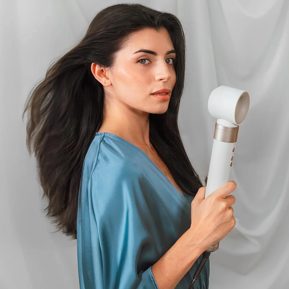 Cecotec Szczotka do gorącego powietrza Suszarka do prostowania - 10 głowic - technologia Coanda CeramicCare 10in1 AirGlam Champagne. 1400W, silnik cyfrowy, eliminuje puszenie, 3 temperatury