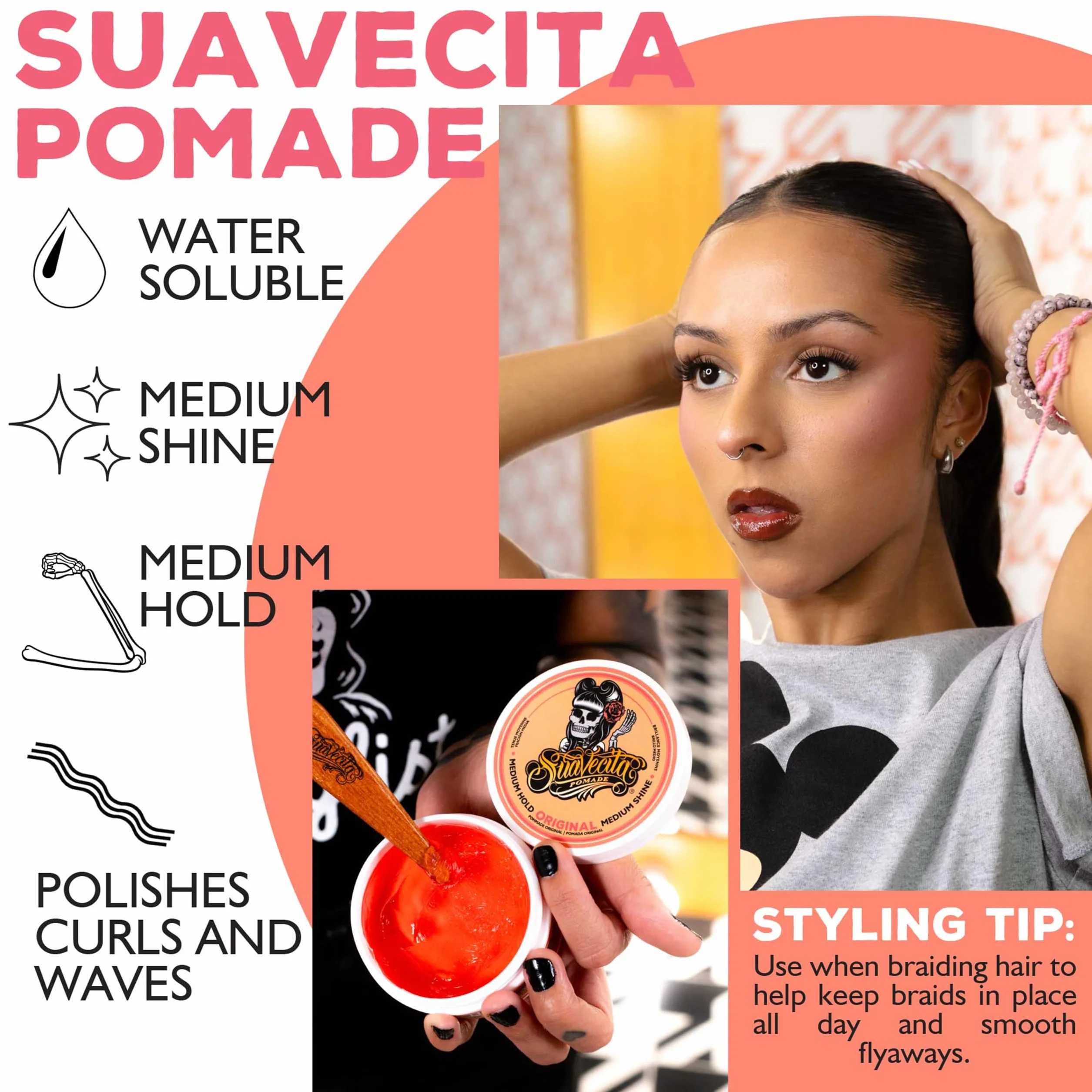 Suavecita Hair Pomade For Women Water Based, Medium Firm Hold Female Pomade 4oz/113g