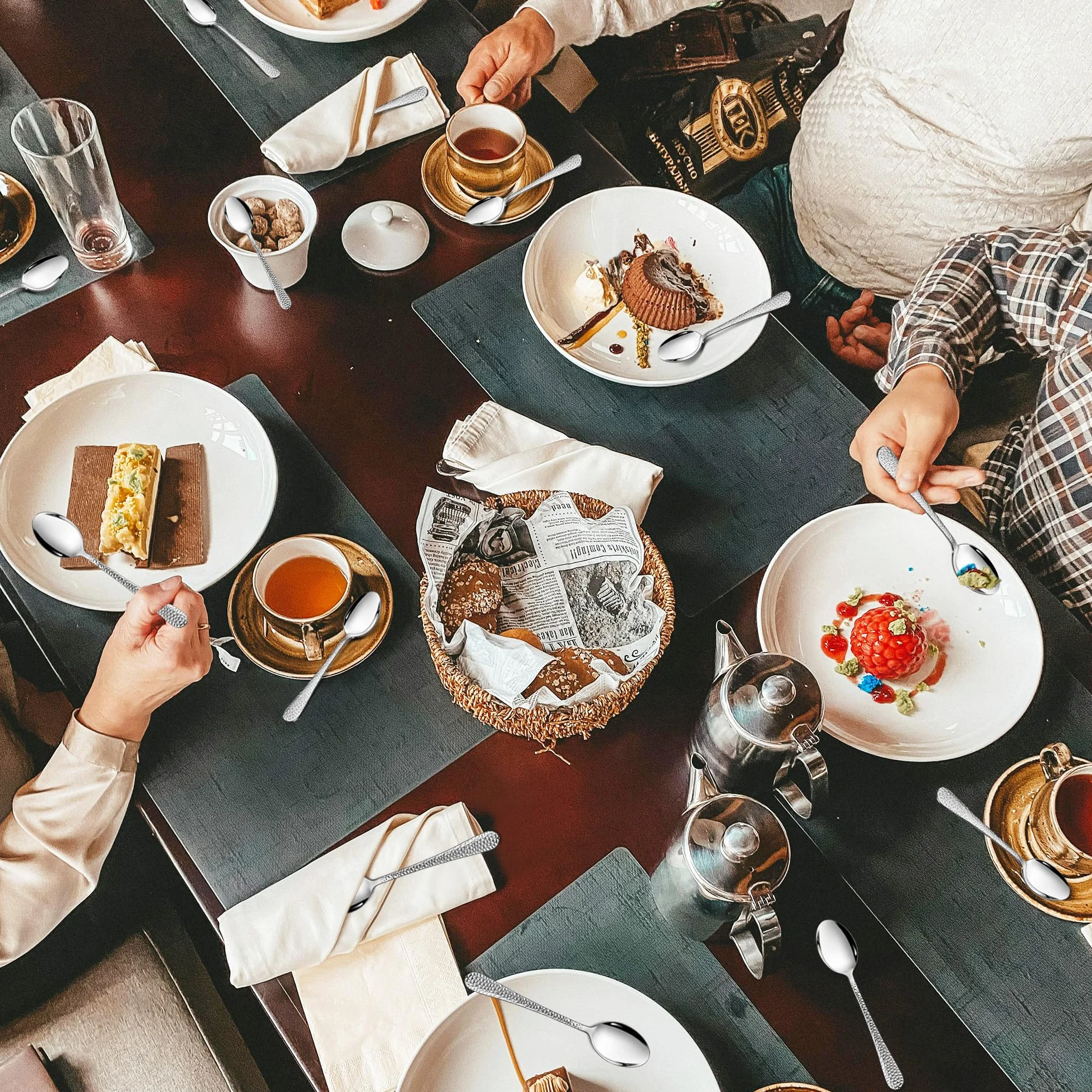 HaWare Łyżeczki do kawy, ze stali nierdzewnej, łyżeczki deserowe, 6 sztuk, 15 cm, do domu/restauracji/hotelu, polerowane na wysoki połysk, nadają się do mycia w zmywarce, młotkowany uchwyt