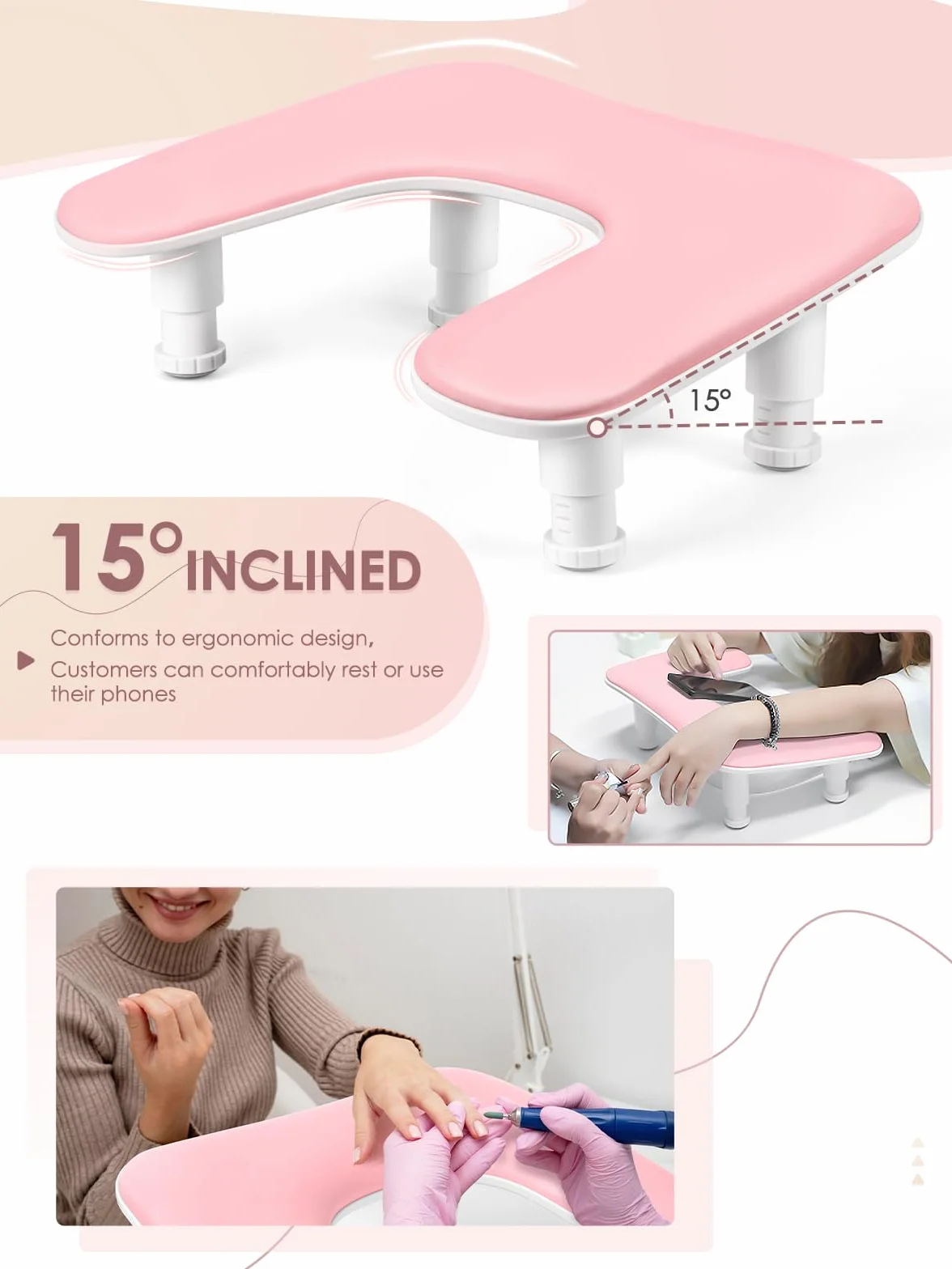 Podłokietnik do paznokci w kształcie litery U, podpórka pod dłonie, różowa, do manicure