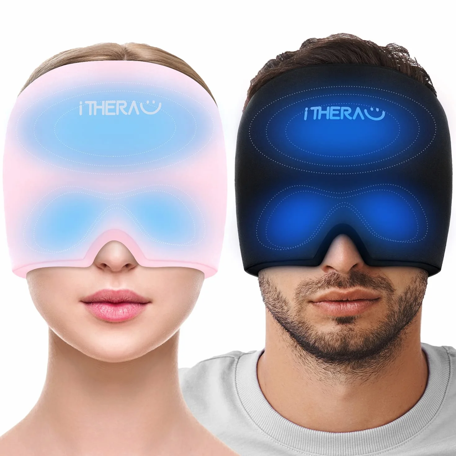 iTHERAU maska migrenowa, maska na bóle głowy, regulacja 360°, czapka migrenowa, czapka z daszkiem Migraine, zimny, ciepły kompres, żel na bóle głowy, opuchnięte oczy, zatoki