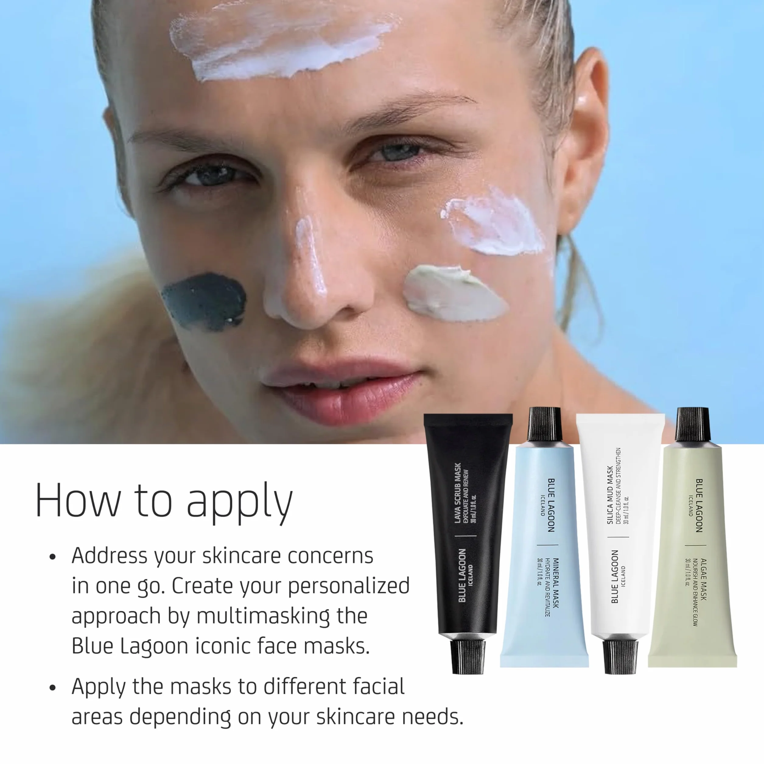 Blue Lagoon - Signature Masks zestaw podróżny | zrównoważona, bioaktywna, luksusowa pielęgnacja skóry (4 sztuki, zestaw, po 30 ml)