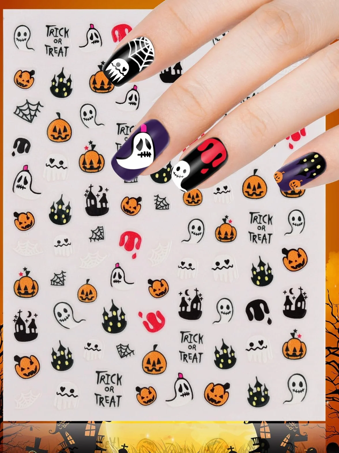 EBANKU Zestaw 55 Sztuk Żelowych Pasków do Paznokci na Halloween, DIY Dekoracja Paznokci, Prezent dla Dziewczyn z Narzędziem
