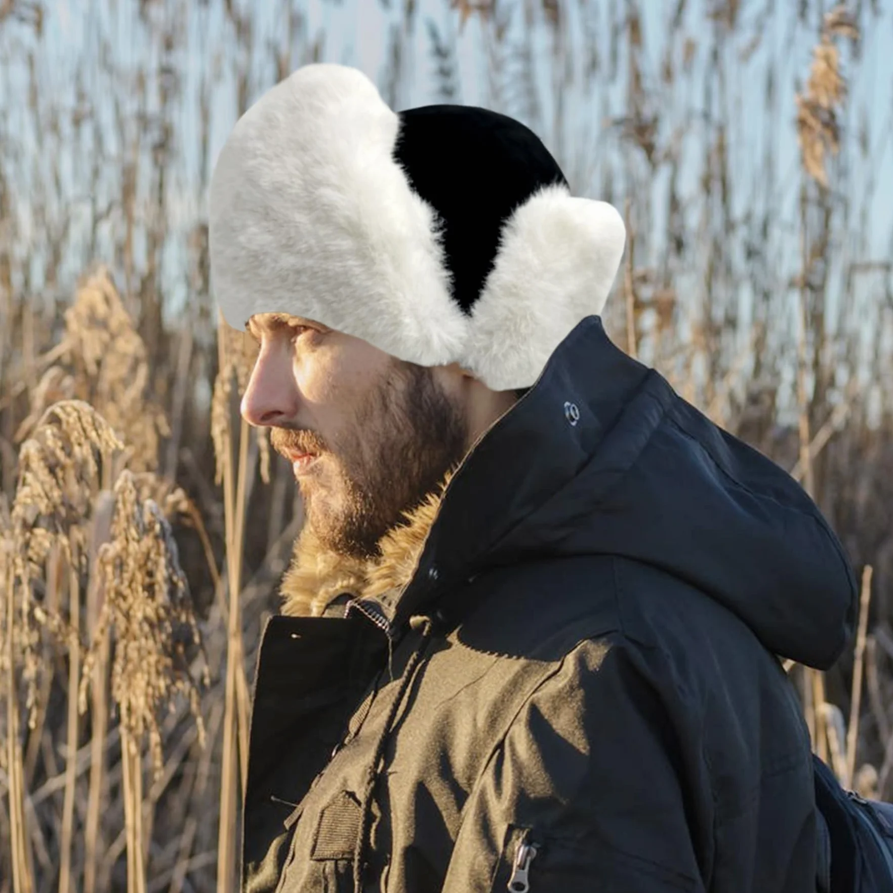 Czapka pilotka, uniseks, ciepła czapka pilotka ze sztucznym futrem, czapka zimowa, ochrona uszu, jazda na nartach i inne aktywności na świeżym powietrzu, czarny, jeden rozmiar