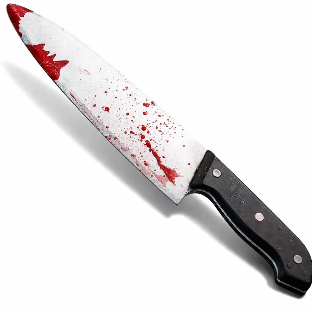 TK Gruppe Timo Klingler Krwawy sztuczny nóż z krwią - jako akcesorium na Halloween i karnawał - ok. 34 cm - łudząco prawdziwy kostium z horroru