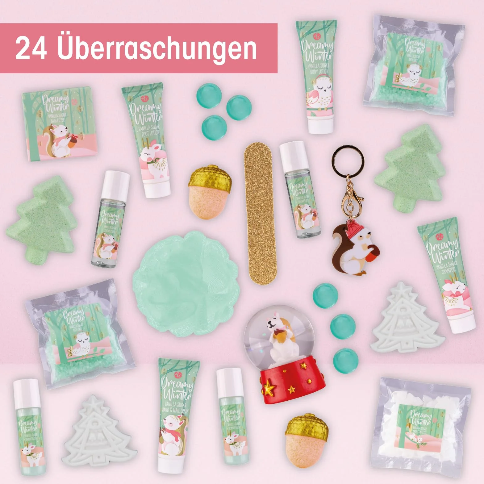 Accentra Kalendarz adwentowy z 24 produktami do pielęgnacji – kalendarz adwentowy Beauty z balsamem do ciała, kulkami kąpielowymi, żelem pod prysznic, szamponem, balsamem do ust, kremem do rąk