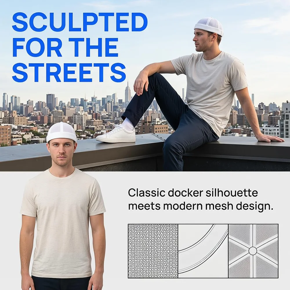 YAMEE Letnia czapka unisex z siatki Docker bez rondla, klasyczna regulowana marynarz męska czapka rybacka mężczyzna Docker, casualowa letnia czapka dla mężczyzn i kobiet (56-60 cm)