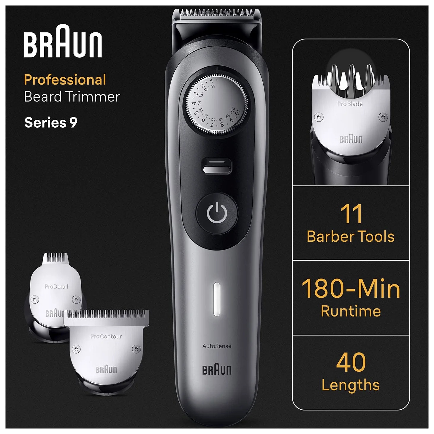 Braun Series 9 4210201448495 Golarka, Czarny, 40 długości